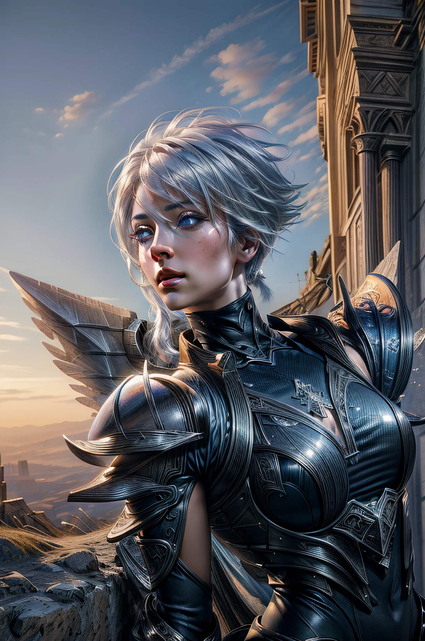 (masterpiece, best quality), intricate details, (Best quality)), ((masterpiece)), ((realistic)), (hyperrealism:1.2), (fractal art:1.2), 
(1girl),dawnbringer riven, 1girl, bodysuit, armor, white hair, short hair, 
 (perfect face:1.3),  extreme detailed eyes, colorful, highest detailed, 
 vibrant colors, high contrast,
(8K UHD:1.2), (photorealistic:1.2),