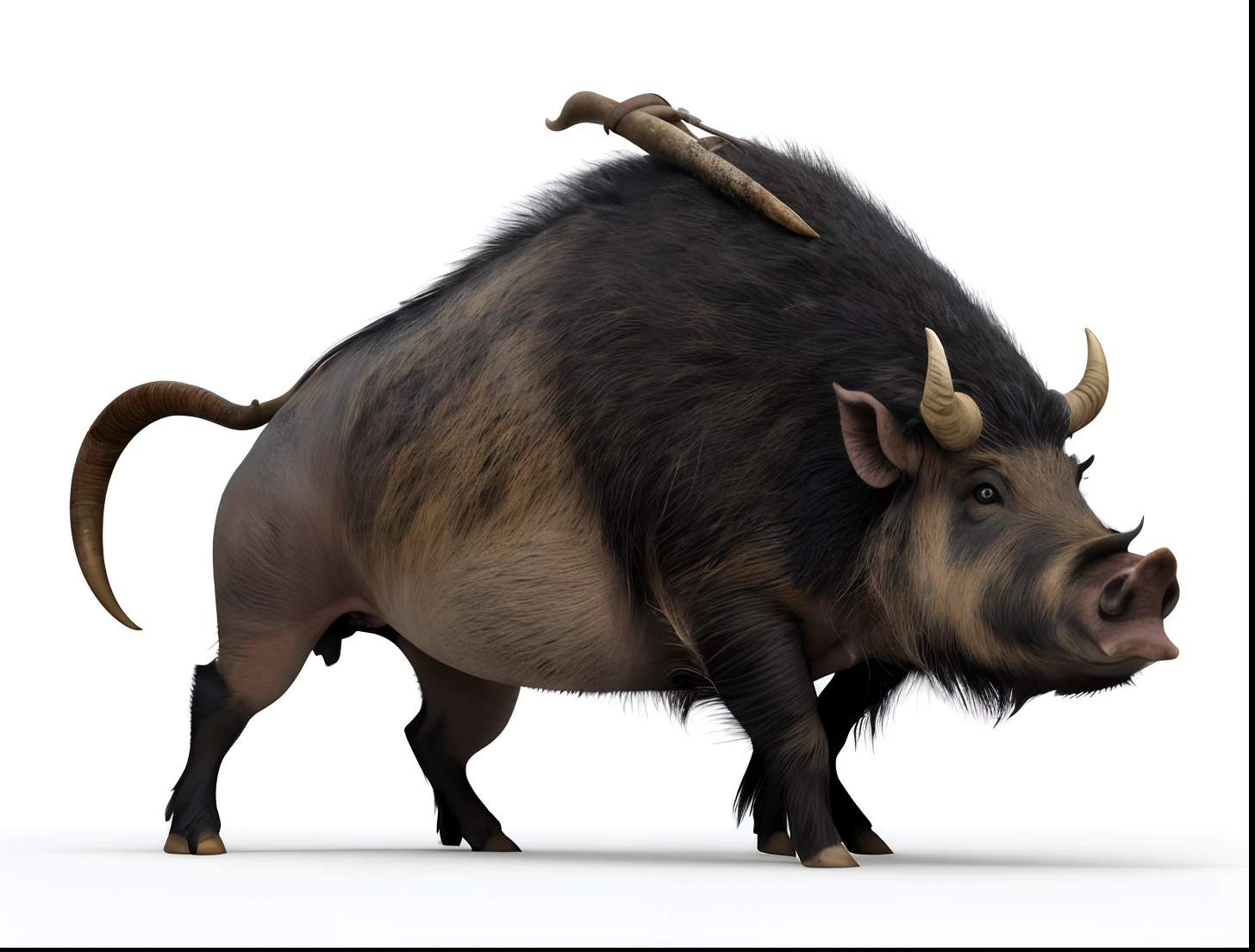 boar with a long horn walking on a white surface, manbearpig, by Miklós Borsos, prehistoric hell pigs, d & d loxodon, by József Borsos, a minotaur wolf, giant pig, by Ivan Mrkvička, by Tadeusz Pruszkówski, hybrid animal, realistic, 8k