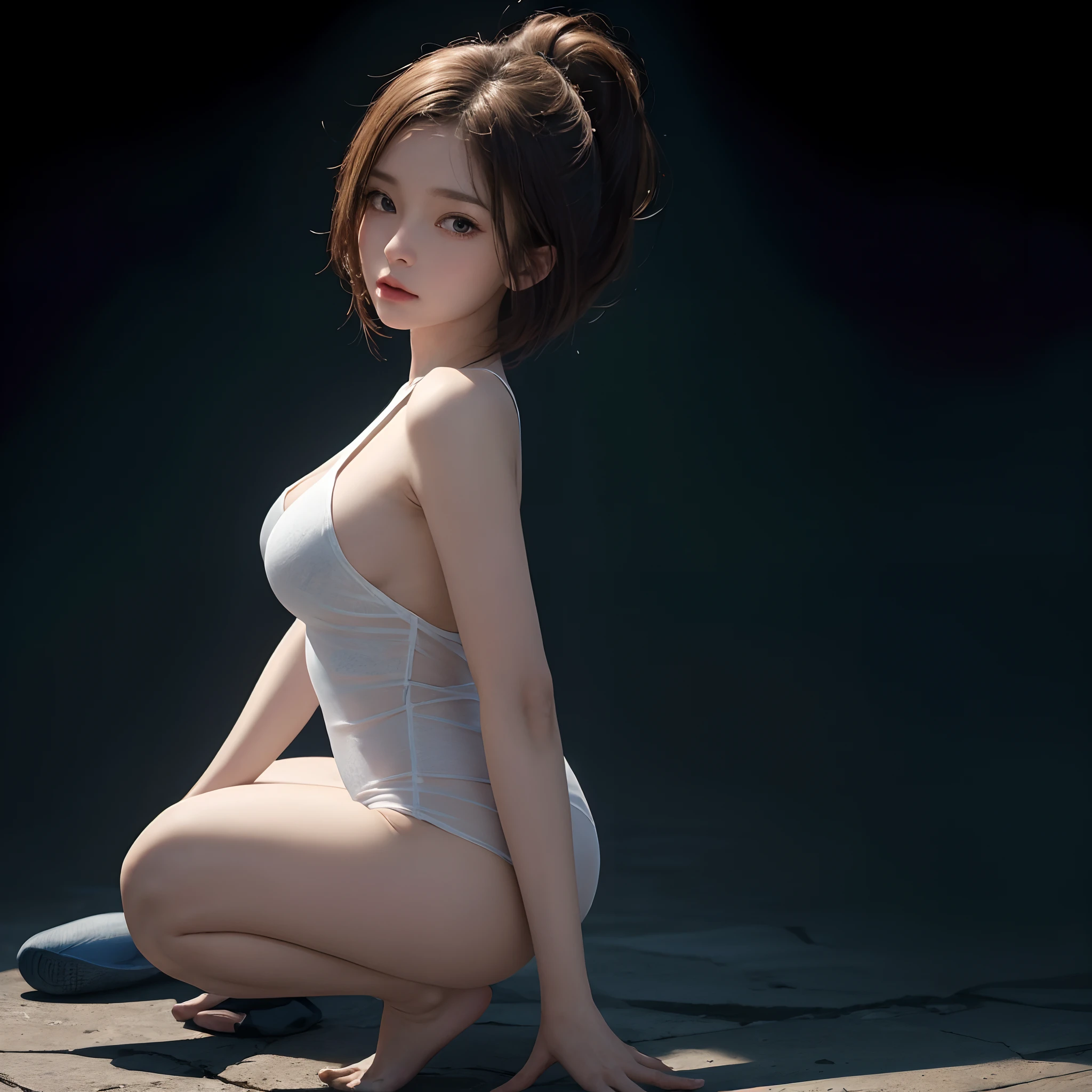 ((NSFWSTILLSHOW))、no extra arm:2、no extra hand:2、no extra leg:2、((solo 1girl))、{full length|Full height|all-fours|Half squatting|Flying|Jumpping|Ass focus、looking ahead}、{Wide Shot:1.5|Drone view|OverHeadShot|From below:1.5}、(wetted Porcelain skin、Wetted White skinny bodysuit)、Very thin and soft fabric、wetted face、{wetted hair|Floating hair|Shiny hair|Black hair|Blonde hair|Silver hair|Short Bob|Half Up|Curly hair}、Detailed Clear Nipples、detailed crotch、(The shape of the pubic area is Clearly Visible:1.2)、ass visible through thighs:1.3、Nipple shadow、(masterpiece, Best quality)、(((Photorealsitic:1.37)))、(BokeH)、smooth shading、({childish|Gigantic cleavage:1.37})、((((detailed beautiful face))))、Darkbackground、neons、zydG、high collar、elbow_gloves、Floating in the SPACE、Blue Earth、{dreamlike|creative refinement}、