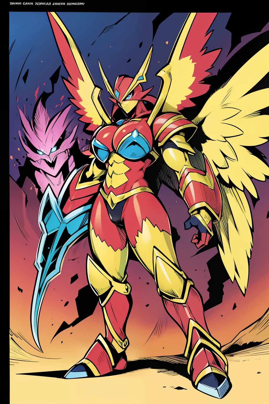 barbarian, digimon, insect angel full armor, guyver, sentai, big breast, big vagina, robot girl