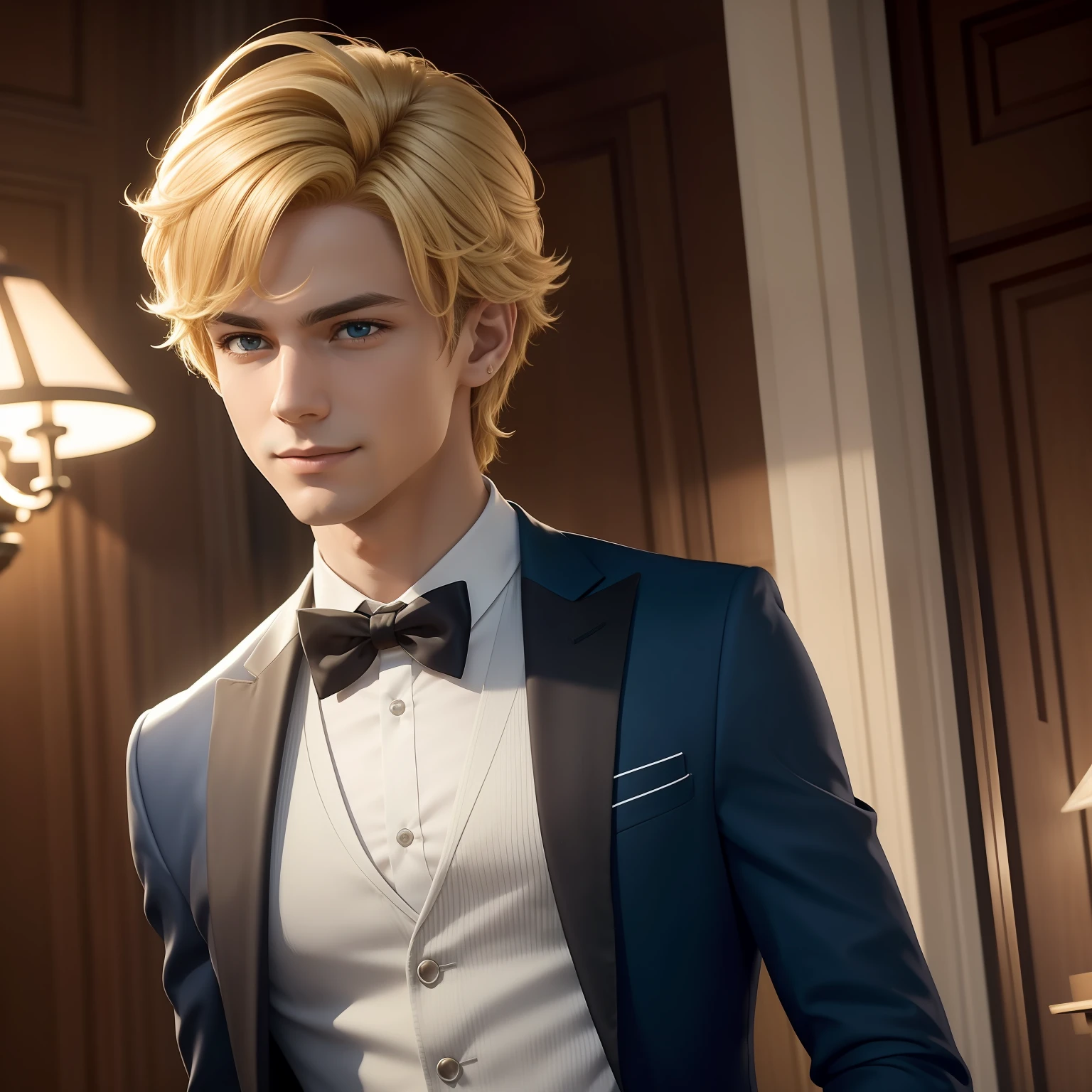 Adrien Agreste, fictional character in the "Miraculous" series: The Adventures of Ladybug", is featured in a stunning environment, captured in high definition 8K quality. Com seu olhar cativante e um sorriso encantador, Adrien agreste exudes elegance and charm. His perfectly combed blonde hair and flawless outfit complete his heartthrob image. The scene is sharply lit, highlighting every detail of his confident and captivating expression.