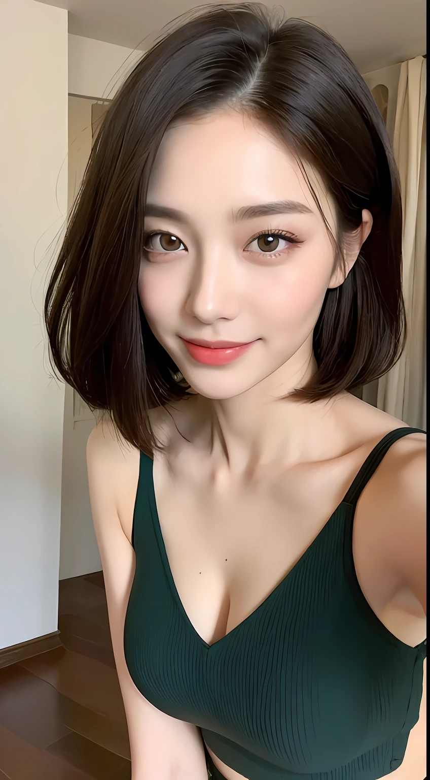 ((Best Quality, 8K, Masterpiece: 1.3)), 1girl, Slim Abs Beauty: 1.3, (Hairstyle Casual, Big Breasts: 1.2), Dress: 1.1, Super Fine Face, Delicate Eyes, Double Eyelids, Smile, Home