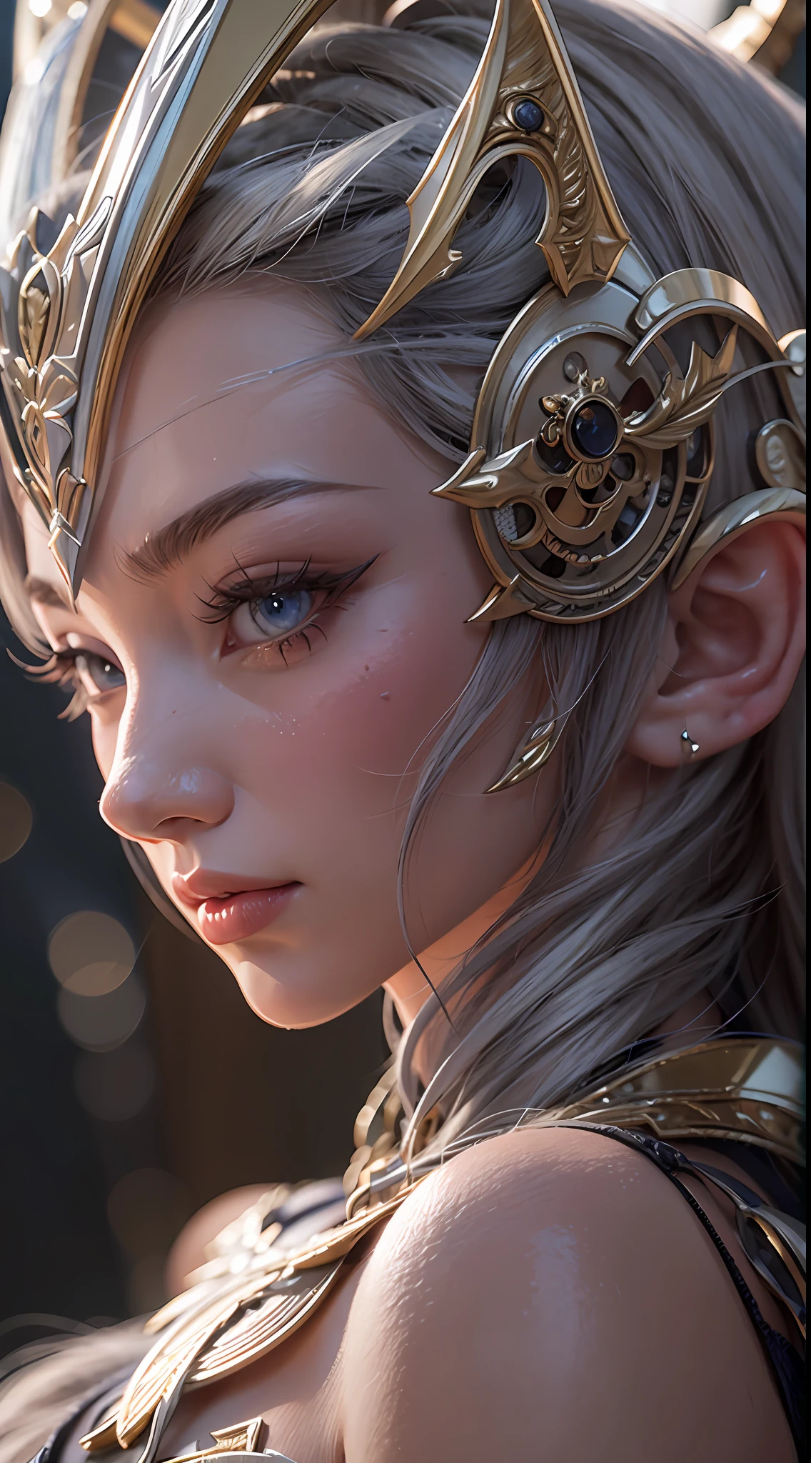 Close-up de uma garota com uma espada, personagem de fantasia ultra-detalhado, intrincado lindo estilo CGI anime, female demon suitable for white horns, fantasia de detalhe 4K, Iconic character of high detail, handsome biomechanical elf, personagem de fantasia complexa, High detail and very sharp and intricate art. octan render, 3D rendering 8K character art, mostrar corpo todo, deserto, ruins