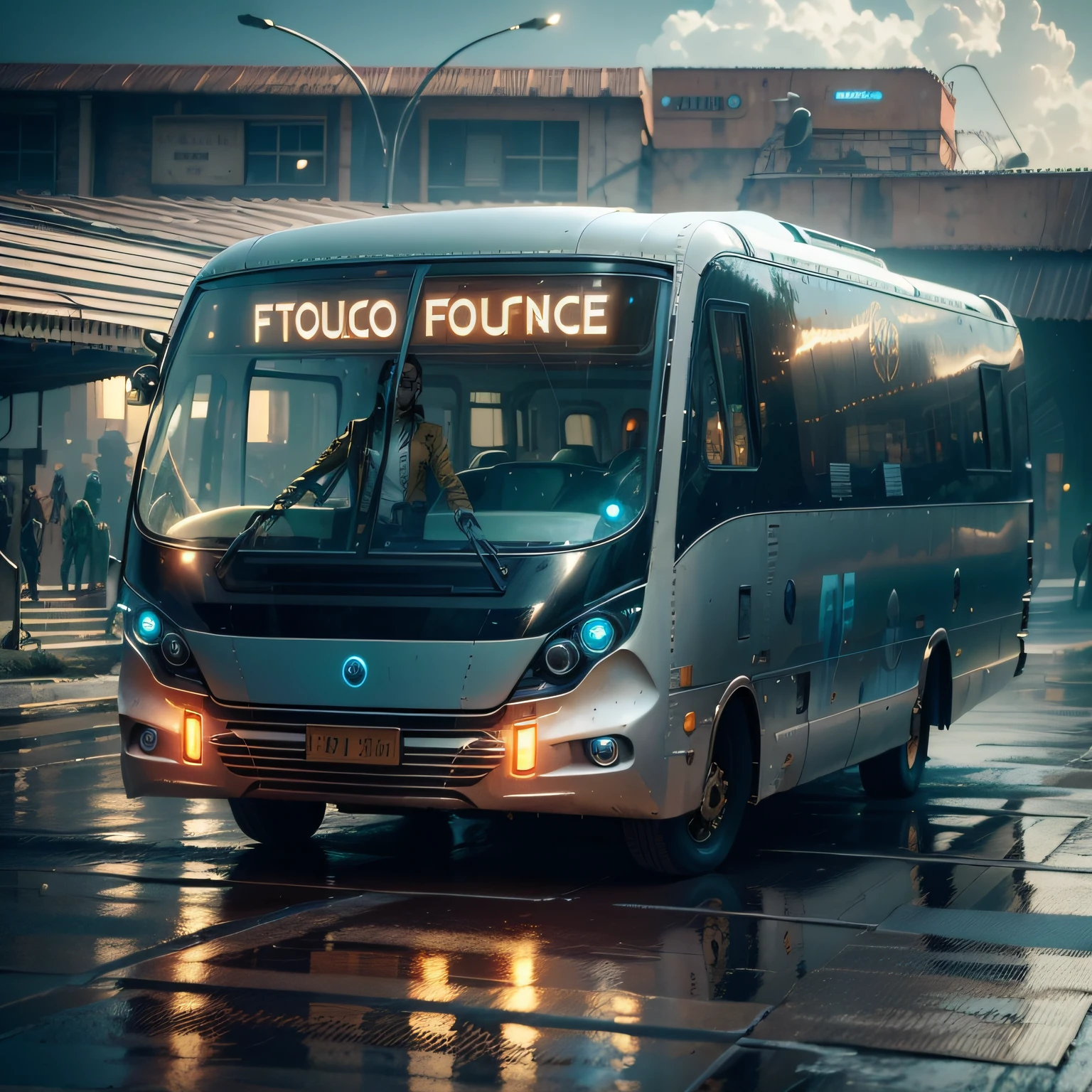 futuristic bus, brancos de fundo, Corpo Steampunk, detalhes intrincados, Magnificent, cinemactic, high resolution, 4k,