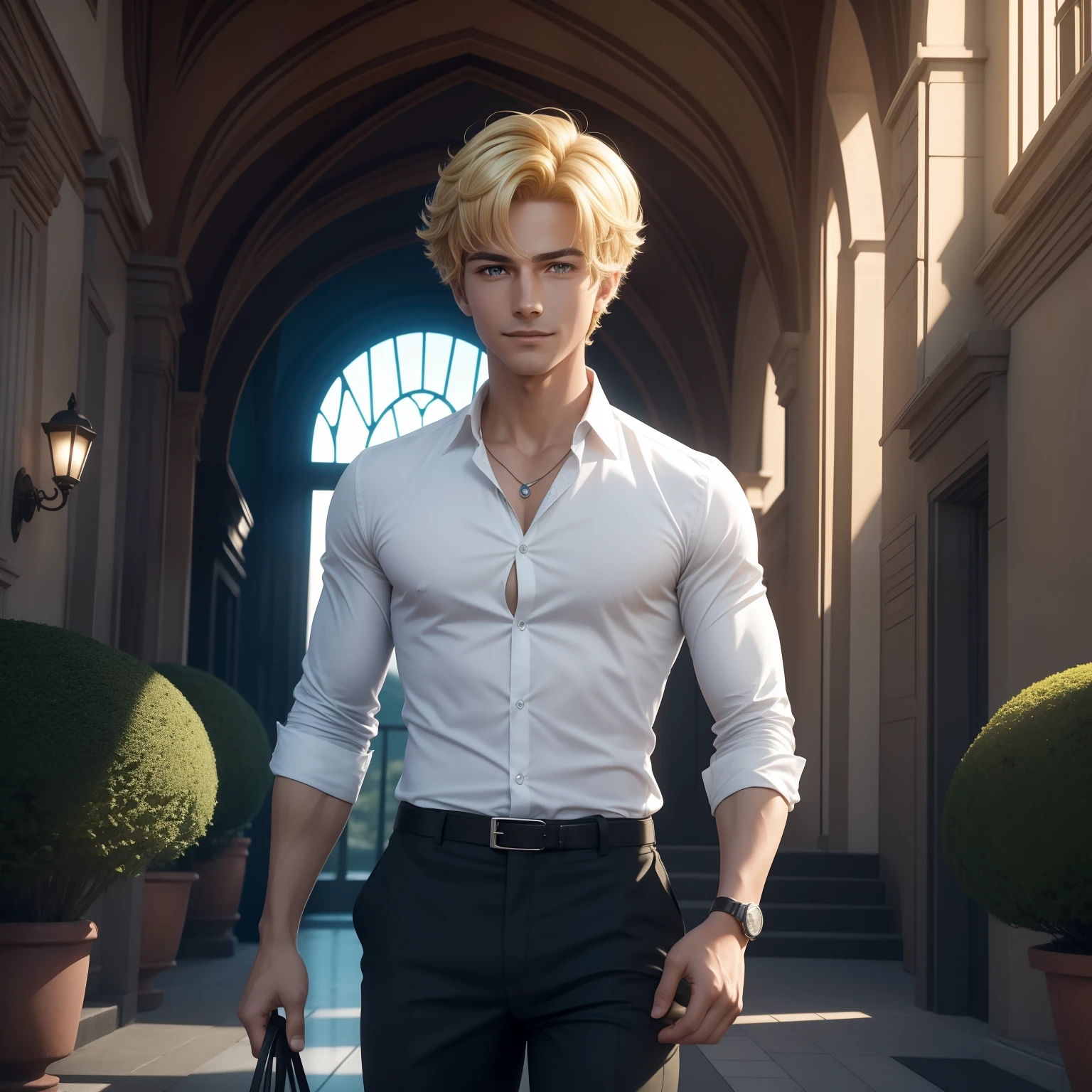 Adrien Agreste, fictional character in the "Miraculous" series: The Adventures of Ladybug", is featured in a stunning environment, captured in high definition 8K quality. Com seu olhar cativante e um sorriso encantador, Adrien agreste exudes elegance and charm. His perfectly combed blonde hair and flawless outfit complete his heartthrob image. The scene is sharply lit, highlighting every detail of his confident and captivating expression.