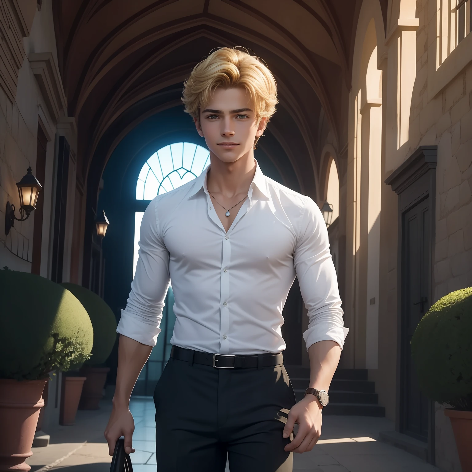 Adrien Agreste, fictional character in "milagroso" Series: As Aventuras de Joaninha", is featured in a stunning environment, captured in high definition 8K quality. Com seu olhar cativante e um sorriso encantador, Adrien agreste exudes elegance and charm. His perfectly combed blonde hair and flawless clothing complete his heartthrob image. The scene is sharply lit, highlighting every detail of his confident and captivating expression.adolescente de 14 anos