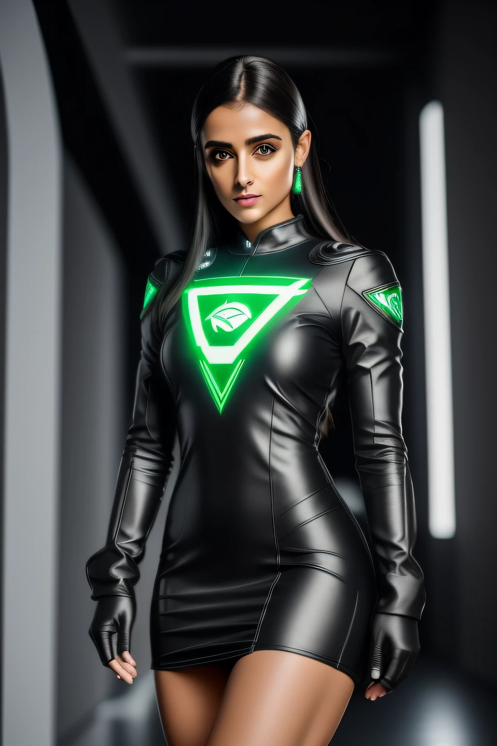Mulher sexy usando um nini vestido DECOTADO, com o tema de: Logotipo da NVIDIA GeForce RTX , RTX RAY TRACING, RTX 4090 TI | |, NVIDIA RTX Reflections, Motor RTX, NVIDIA Optix, Ray tracing NVIDIA, cara detalhada, pele detalhada, olhos ultra detalhados