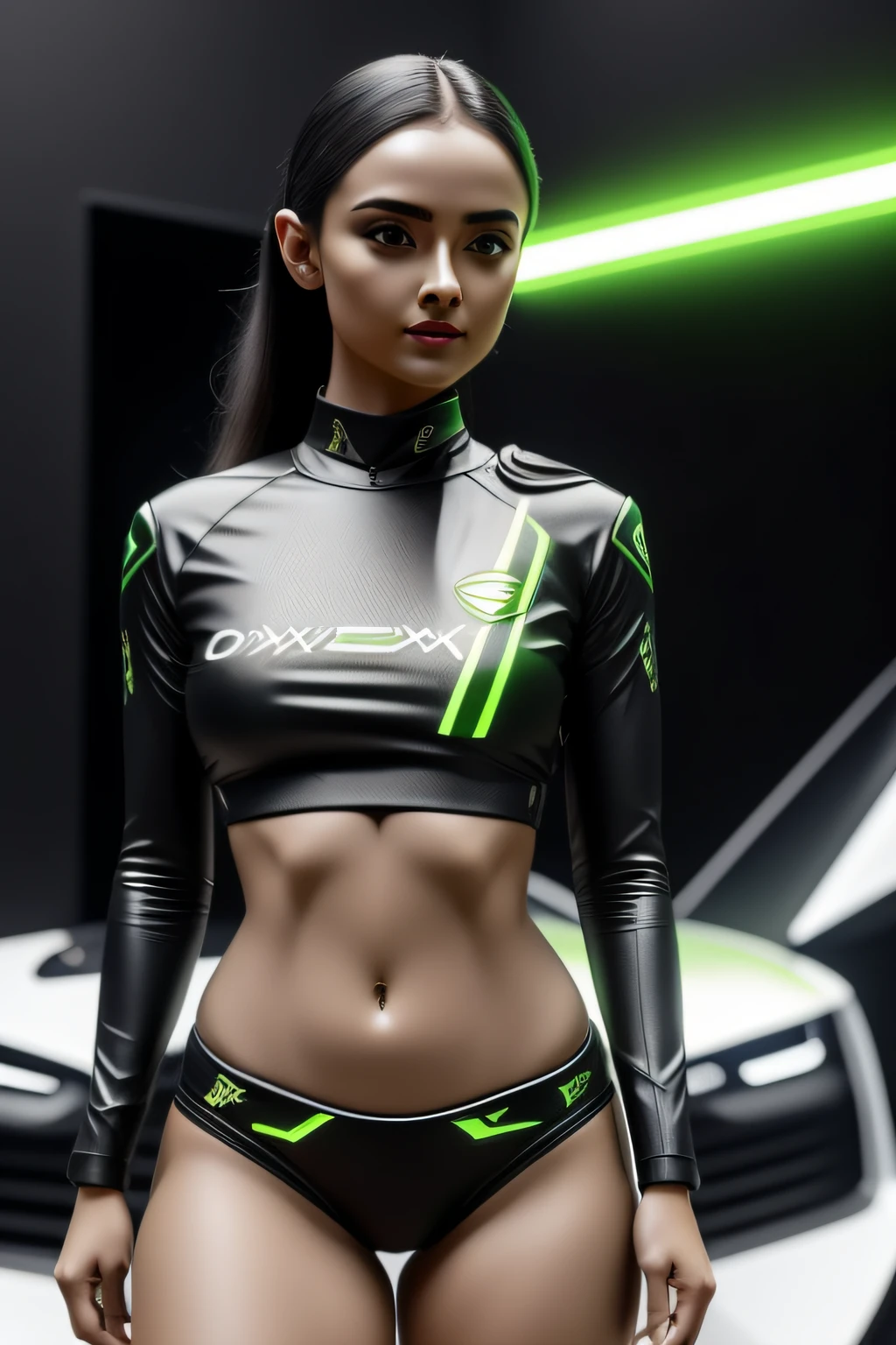 Mulher sexy usando um nini bikini, em um computador futurista da NVIDIA, com o tema de: Logotipo da NVIDIA GeForce RTX e o logotipo da NVIDIA, rtx graphics, RTX em, HD RTX, renderização RTX, RTX RAY TRACING, RTX 4090 TI , NVIDIA RTX Reflections, Motor RTX, NVIDIA Optix, cara detalhada, pele detalhada, olhos ultra detalhados