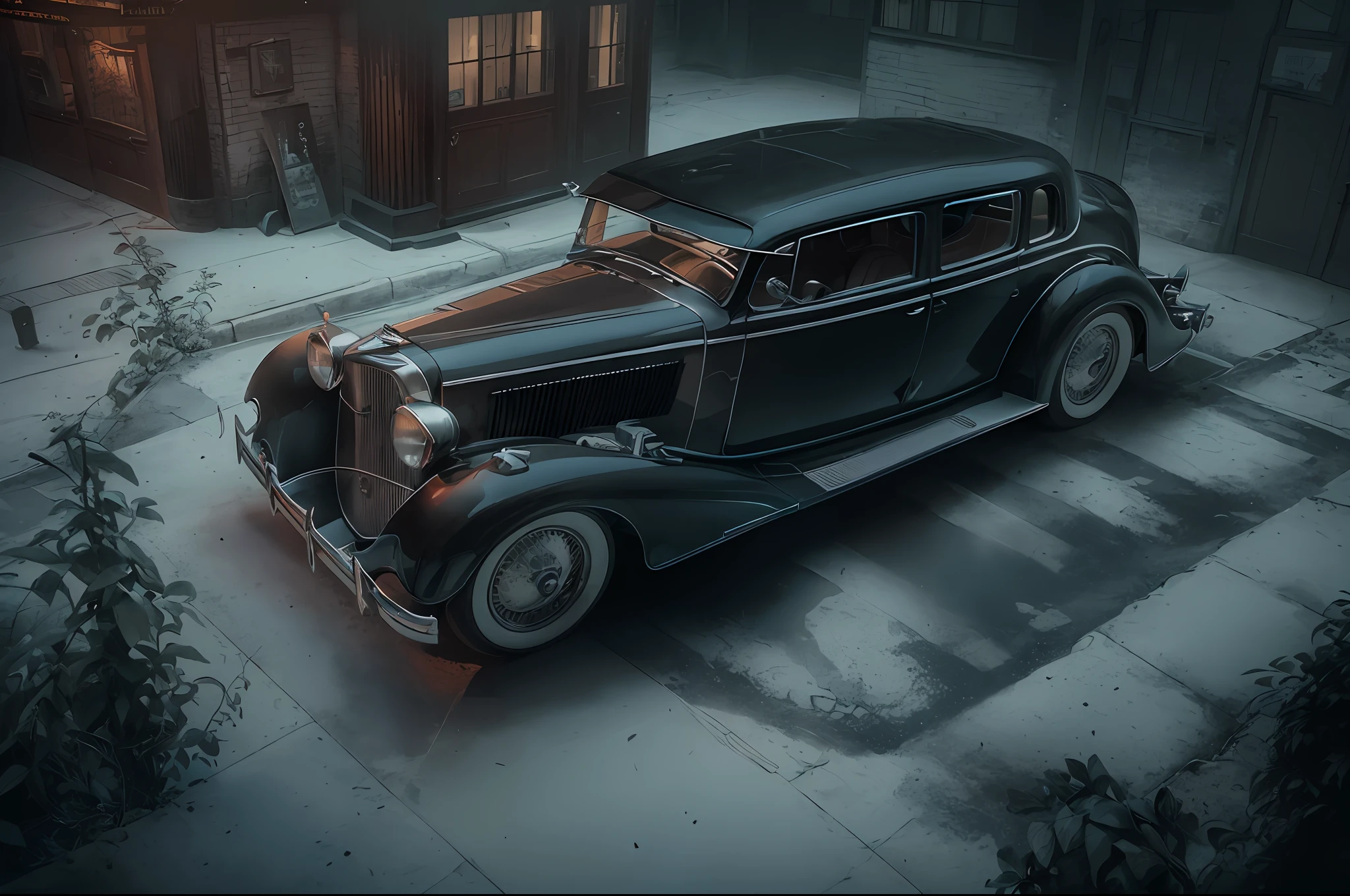 (tmasterpiece, beste-Qualit: 1.2), Extremely detailed Cadillac DeVille car, (Muted colors: 1.2, dark studio, rim lighting, duotone lighting, dim lighting, Low key, ),
Poster from the 1930s \(style of\), Black film, (nuarnaya atmosphere: 1), gloomy atmosphere, Emphasis on noir colors, 1930s (/style of/), Cold night air, Trending on ArtStation, trending on CGsociety, Intricate, high detail, dramatic, photorealistic pictorial art by Midjourney and Greg Rutkowski,