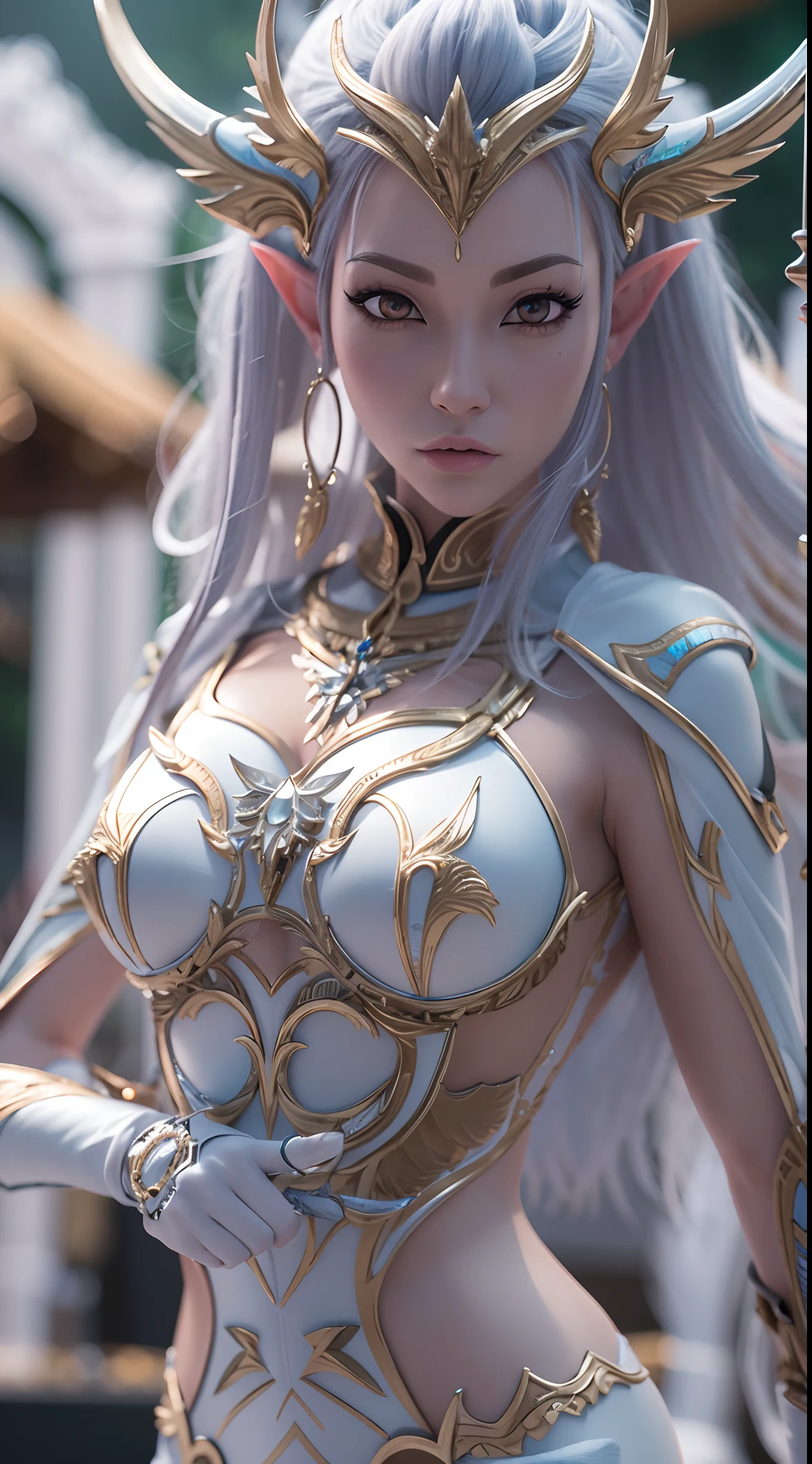 Close-up de uma garota com uma espada,corpo completo , personagem de fantasia ultra-detalhado, intrincado lindo estilo CGI anime, female demon suitable for white horns, fantasia de detalhe 4K, Iconic character of high detail, handsome biomechanical elf, personagem de fantasia complexa, High detail and very sharp and intricate art. octan render, 3D rendering 8K character art , praia , surfista