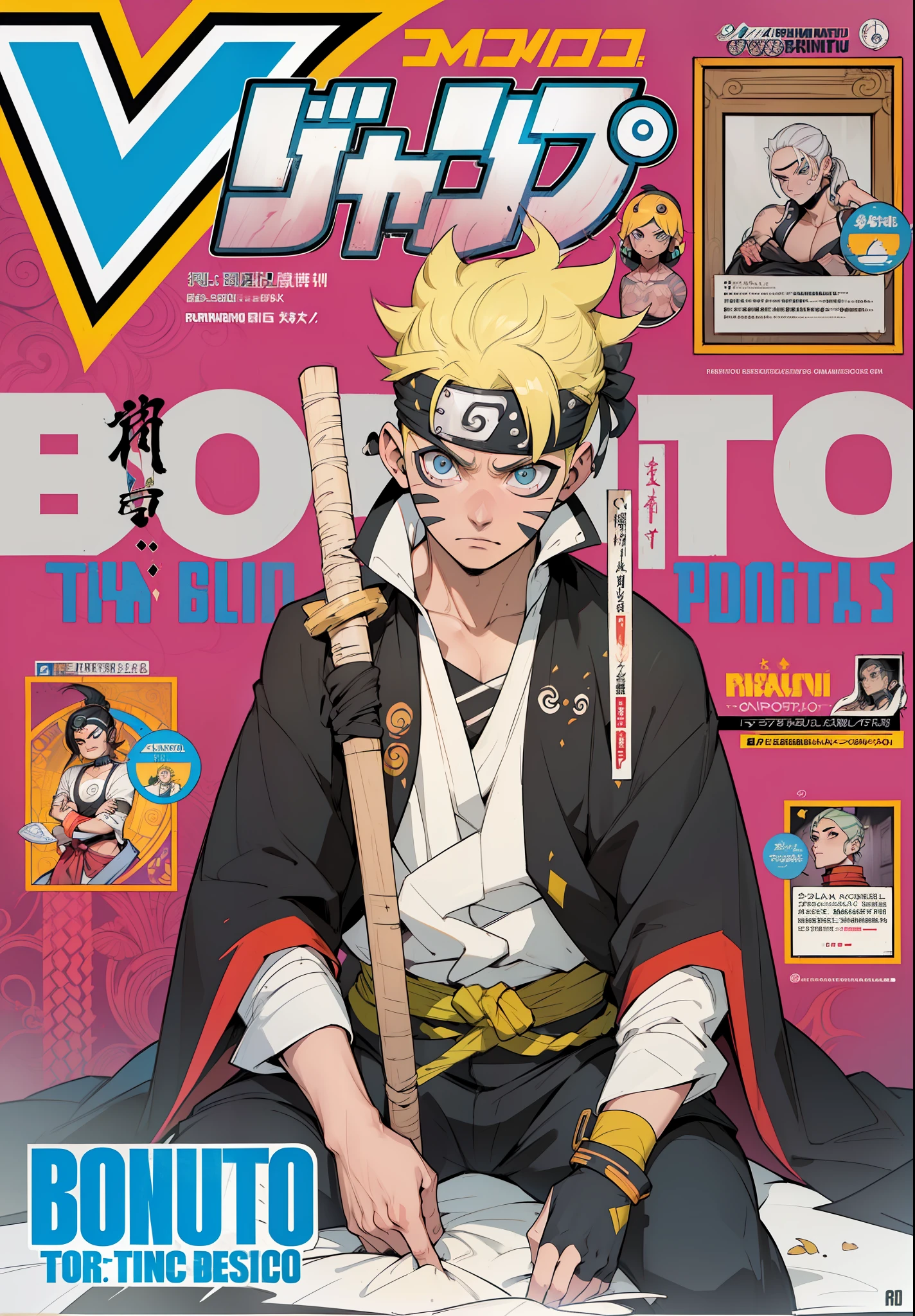 ((Boruto uzumaki)), ((Tonificado)), Foco masculino, obra-prima, alta qualidade, (obra-prima:1.2), (melhor qualidade:1.2), pele brilhante, realista, ornamentada, intrincado, ((cabelos amarelos)), (Cabelos curto), casaco preto, expression serious, (sombras projetadas sobre o rosto:1.3), roupa_elrgante, Sala de sombra, Serious expression , (parte superior do corpo), pintura tinta tradicional chinesa, (sexy)