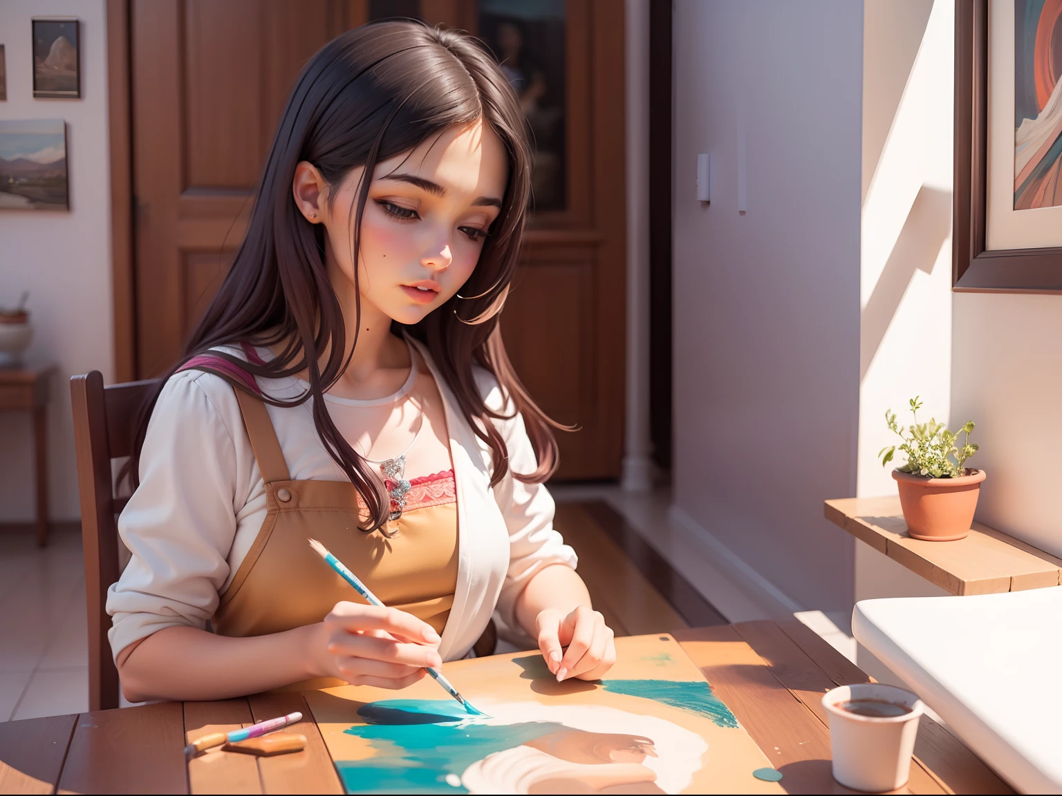 mujer pintando en un lienzo una obra de arte de alta calidad