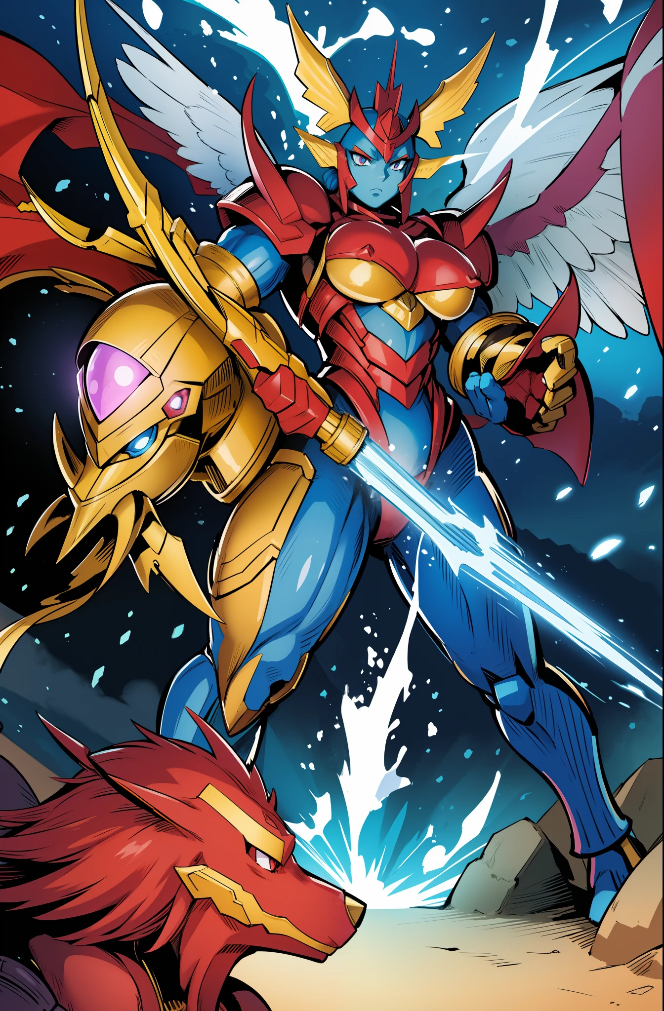 barbarian, digimon, insect angel full armor, guyver, sentai, big breast, big vagina, robot girl, huge breast