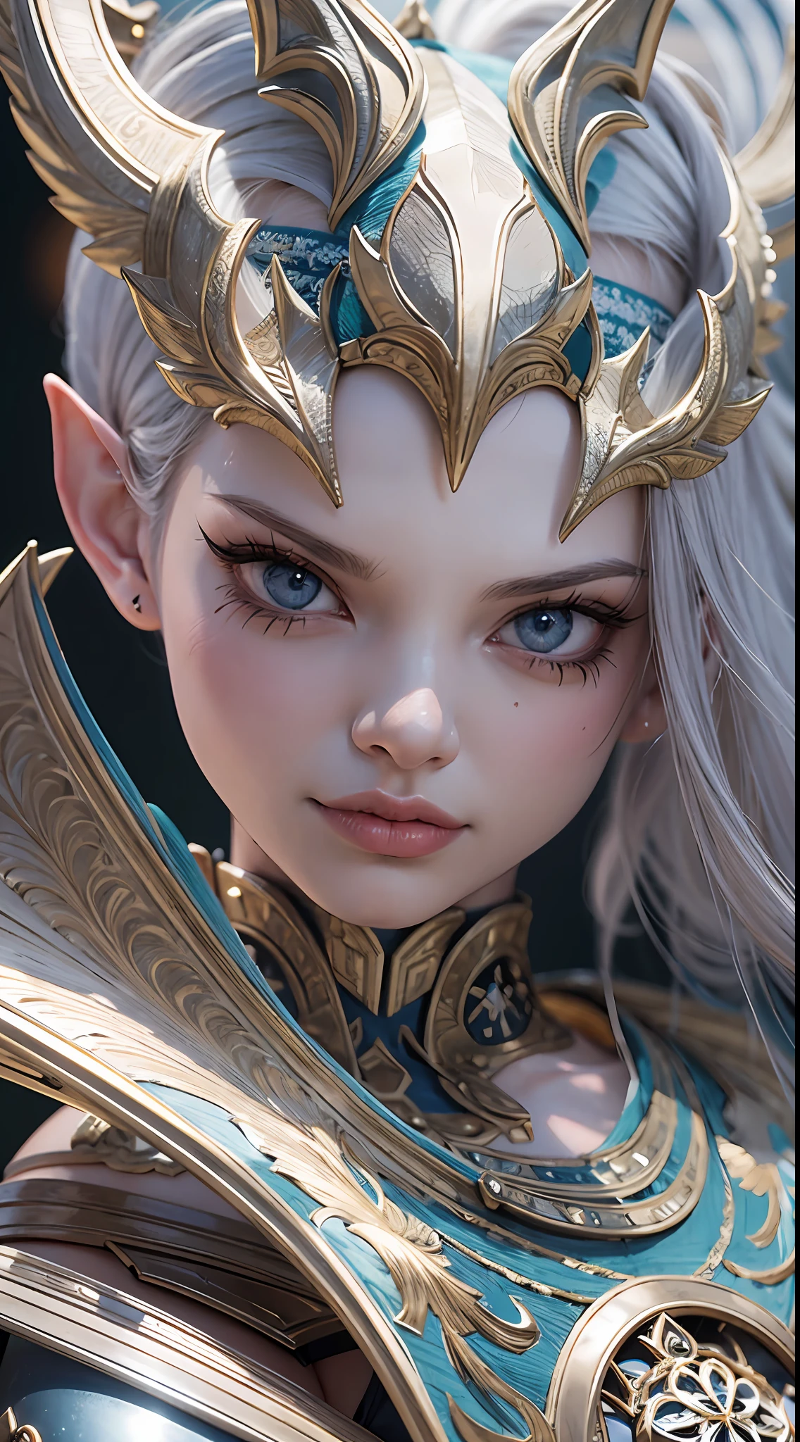 Close-up de uma garota com uma espada,corpo completo , personagem de fantasia ultra-detalhado, intrincado lindo estilo CGI anime, female demon suitable for white horns, fantasia de detalhe 4K, Iconic character of high detail, handsome biomechanical elf, personagem de fantasia complexa, High detail and very sharp and intricate art. octan render, 3D rendering 8K character art , deserto , Ruins of a castle