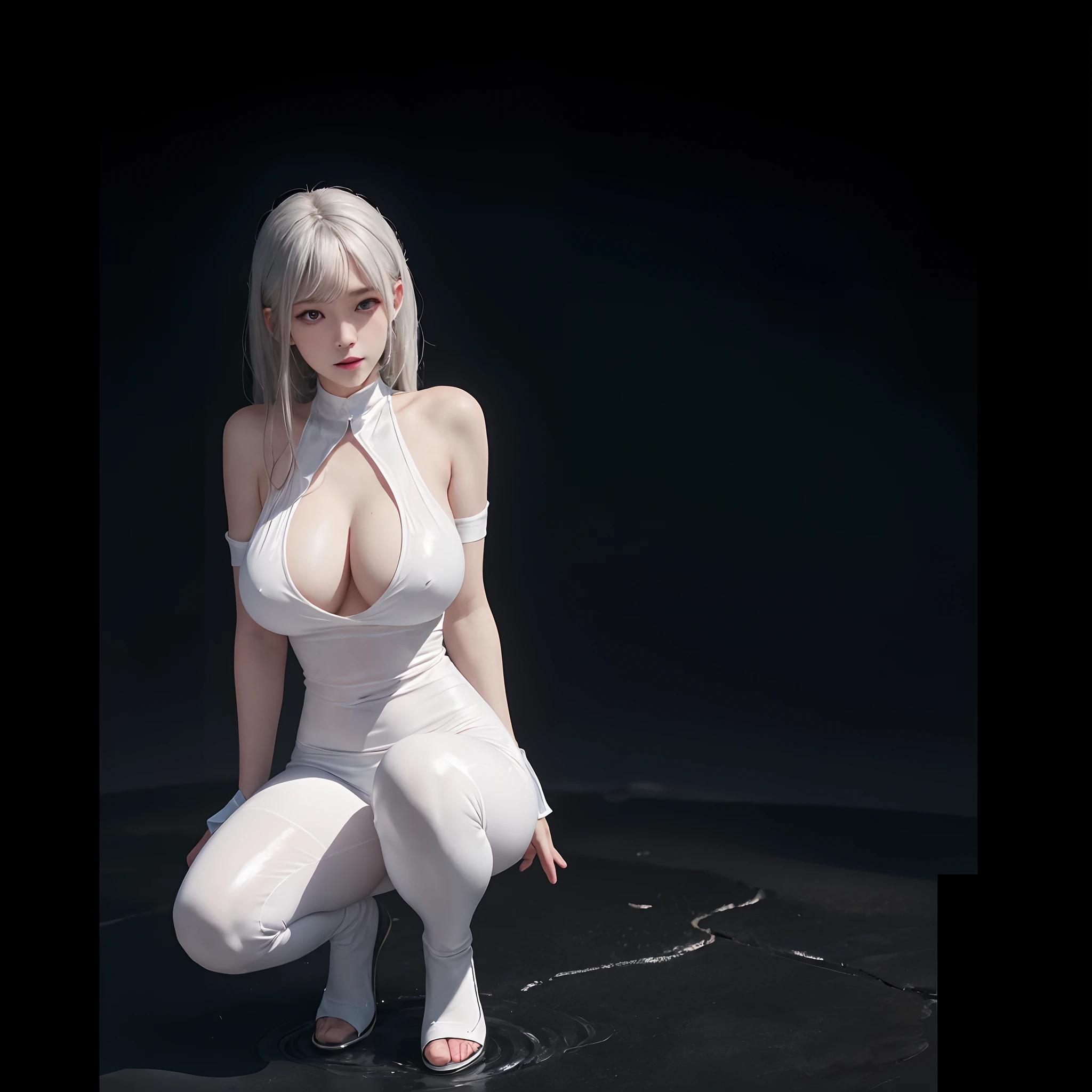 ((NSFWSTILLSHOW))、no extra arm:2、no extra hand:2、no extra leg:2、((solo 1girl))、{full length|Full height|all-fours|Half squatting|Flying|Jumpping|Ass focus、looking ahead}、{Wide Shot:1.5|Drone view|OverHeadShot|From below:1.5}、(wetted Porcelain skin、Wetted White skinny bodysuit)、Very thin and soft fabric、wetted face、{wetted hair|Floating hair|Shiny hair|Black hair|Blonde hair|Silver hair|Short Bob|Half Up|Curly hair}、Detailed Clear Nipples、detailed crotch、(The shape of the pubic area is Clearly Visible:1.2)、ass visible through thighs:1.3、Nipple shadow、(masterpiece, Best quality)、(((Photorealsitic:1.37)))、(BokeH)、smooth shading、({childish|Gigantic cleavage:1.37})、((((detailed beautiful face))))、Darkbackground、neons、zydG、high collar、elbow_gloves、Floating in the SPACE、Blue Earth、{dreamlike|creative refinement}、