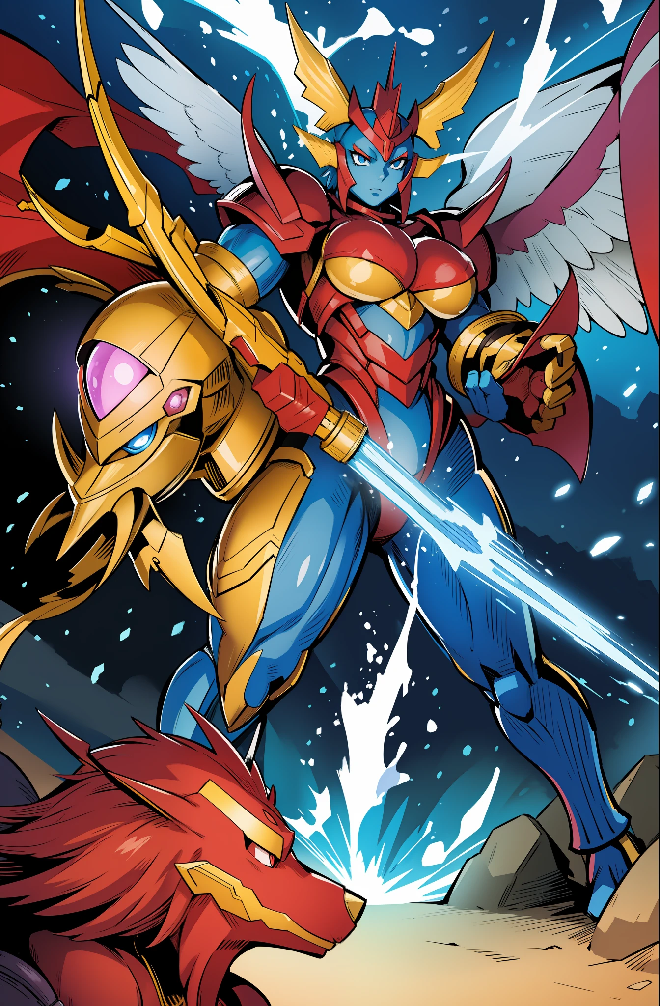 barbarian, digimon, insect angel full armor, guyver, sentai, big breast, big vagina, robot girl, huge breast