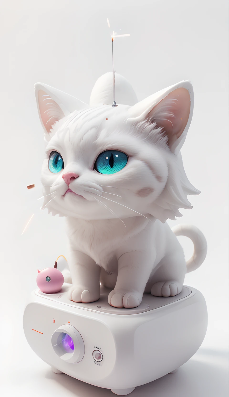 (white_background:1.5),(full photo,)white theme,fireworks making Jelly Cat, hd, ultra detailed, realistic, masterpiece,no_humans,science fiction,white background,white light show