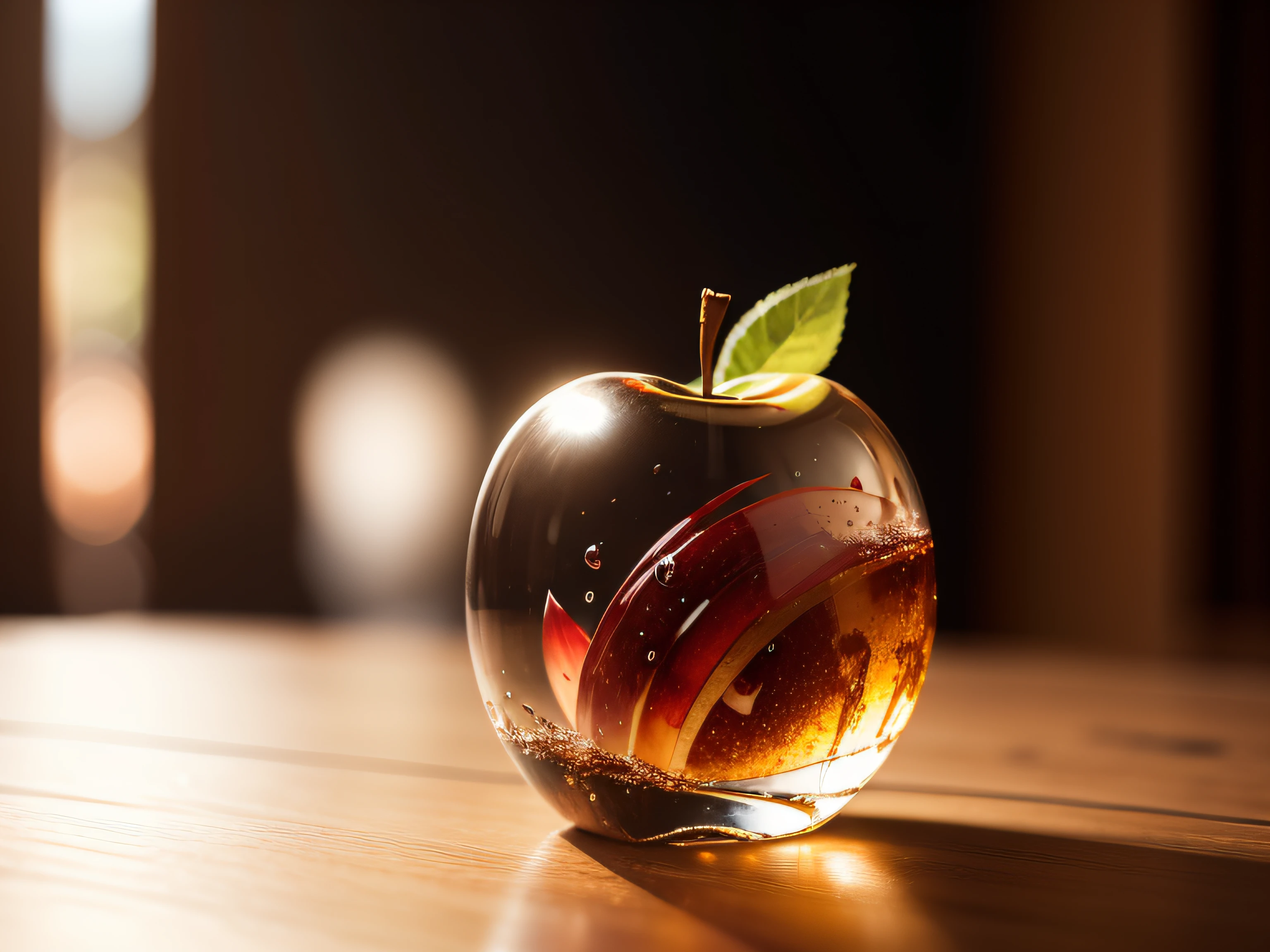 Apples made of glass、Fine art、No humans、depth of fields、(blurry backround)、​masterpiece、top-quality、The ultra-detailliert