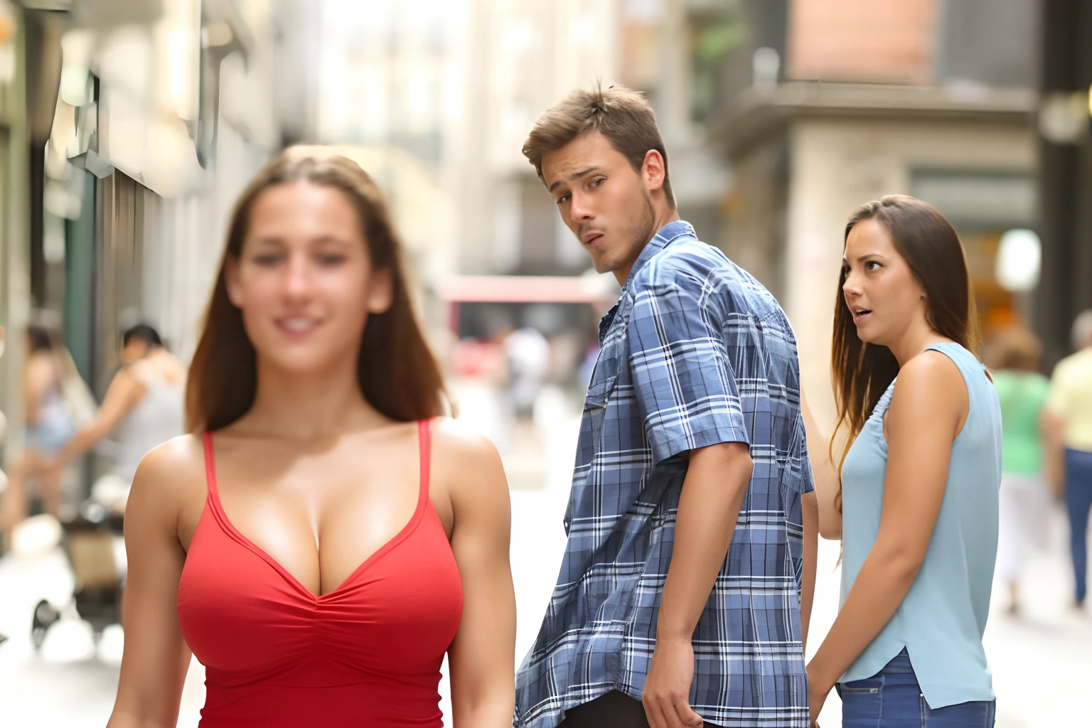 ((Realistic)), Realistic upper body, sligtly tanned skin, ((solid red)), visible breasts, very big bust, open v chest clothes, perfect propotions, proportional shoulders and arms, masterpiece, realistic, massive breasts, visible cleavage, red, reddest red, solid red, (( tiny sundress)), posing, front view, proportinal upper body, ((nsfwfront view