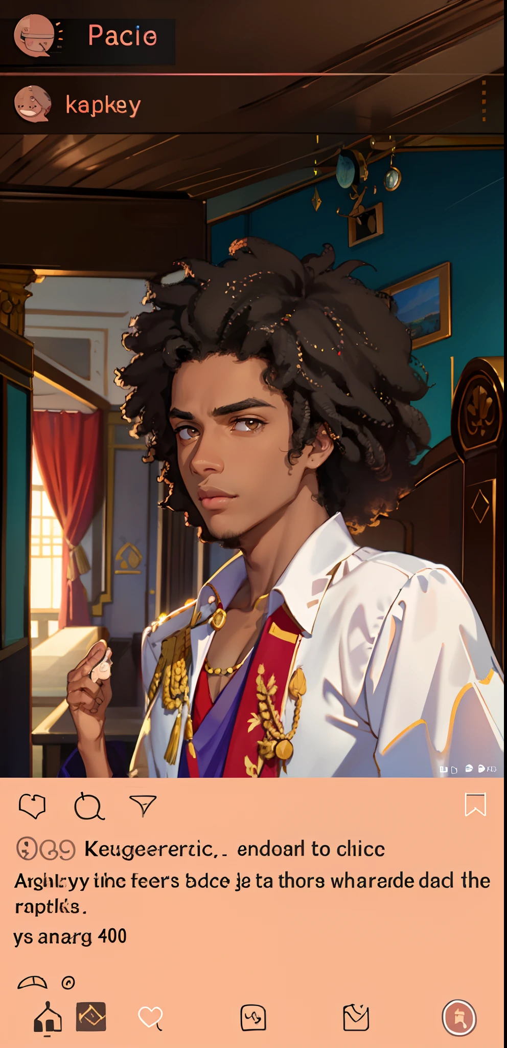 Portrait of a young emperor, Napoleon clothes, Caesar, villain, brown eyes, dark hair, extremely big afro, afro hair, afro, 70's afro, 60's afro, emperor's robe, empire, black man, brown skin, brown skin complexion, dark skin complexion, darker brown skin, afro latino skin complexion, thick eyebrows, very thick eyebrows, pink lips, pinkish lips, brown skin, brownish skin, dark light brown eyes,
