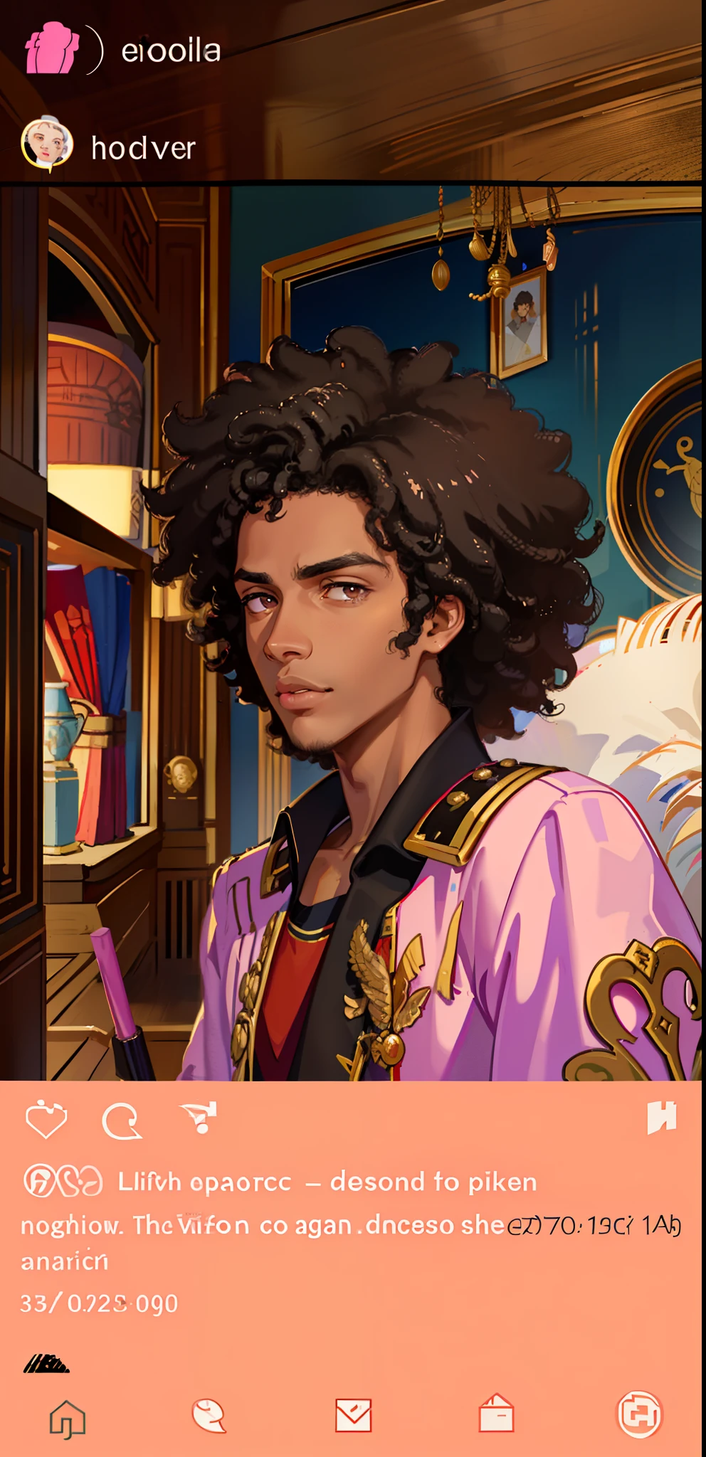 Portrait of a young emperor, Napoleon clothes, Caesar, villain, brown eyes, dark hair, extremely big afro, afro hair, afro, 70's afro, 60's afro, emperor's robe, empire, black man, brown skin, brown skin complexion, dark skin complexion, darker brown skin, afro latino skin complexion, thick eyebrows, very thick eyebrows, pink lips, pinkish lips, brown skin, brownish skin, dark light brown eyes,