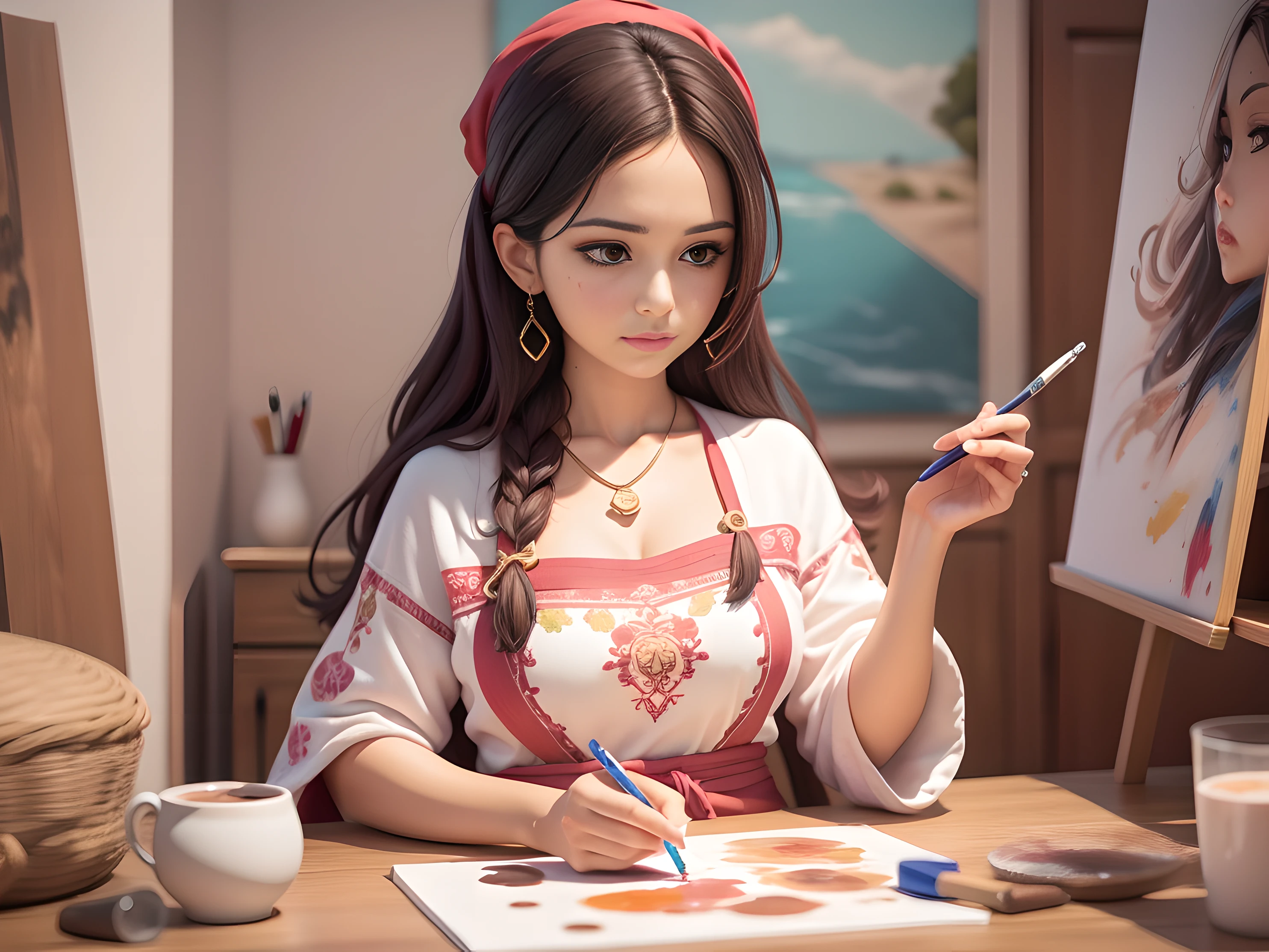 mujer pintando en un lienzo una obra de arte de alta calidad