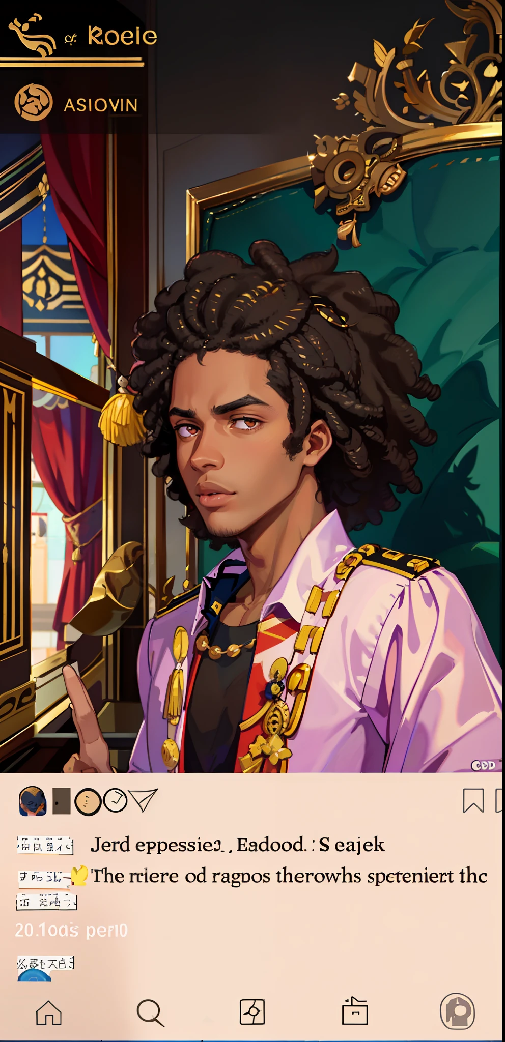 Portrait of a young emperor, Napoleon clothes, Caesar, villain, brown eyes, dark hair, extremely big afro, afro hair, afro, emperor's robe, empire, black man, brown skin, brown skin complexion, dark skin complexion, darker brown skin, afro latino skin complexion, thick eyebrows, very thick eyebrows, pink lips, pinkish lips, brown skin,