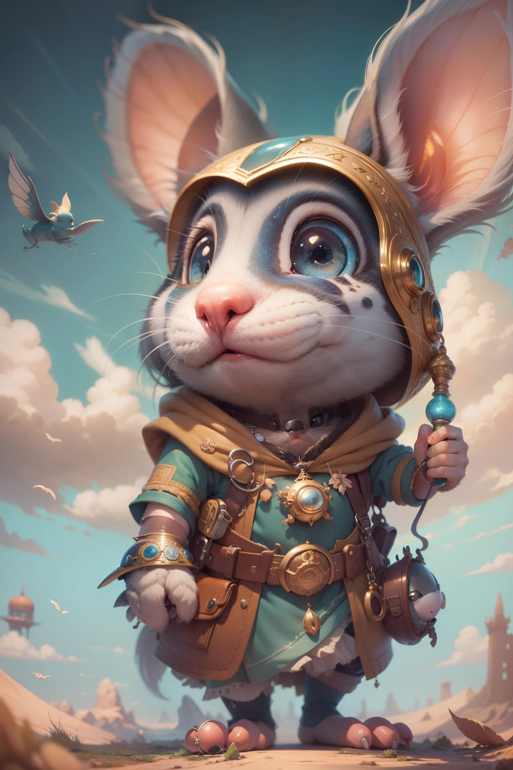 cuteness overload, ultra highly detailed,
a summer sky mouse adventurer, a funny caricatured face creature, soft thin pencil style,
triadic colors, cinematic, 32k, luminism, detailed oil painting by Craola, ghybli style, Dorian Vallejo, Damian Lechoszest, Todd Lockwood, storybook illustration, highly detailed unusual highly detailed, intricate, intricate pose, masterpiece, high quality ,