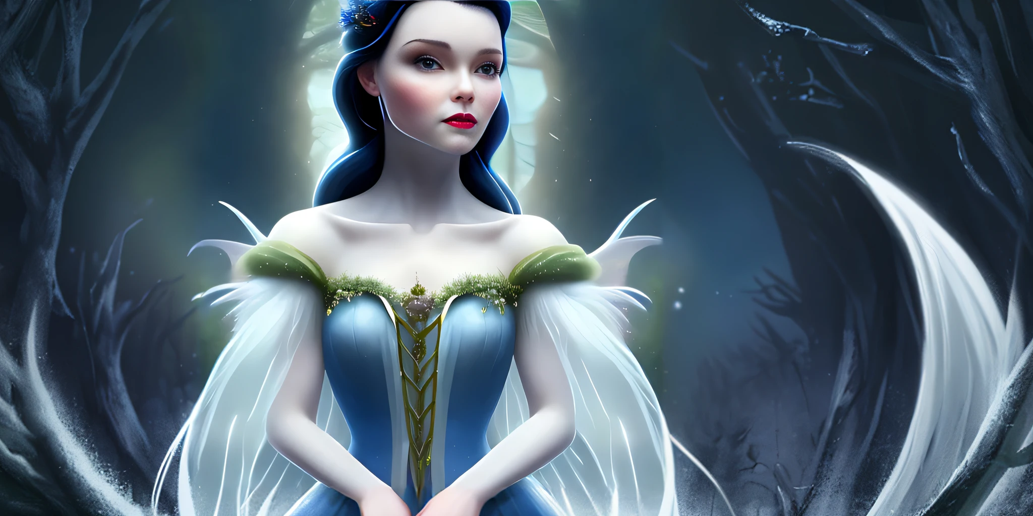 a snow storm in a forest, high angle, fantasy style, digital art