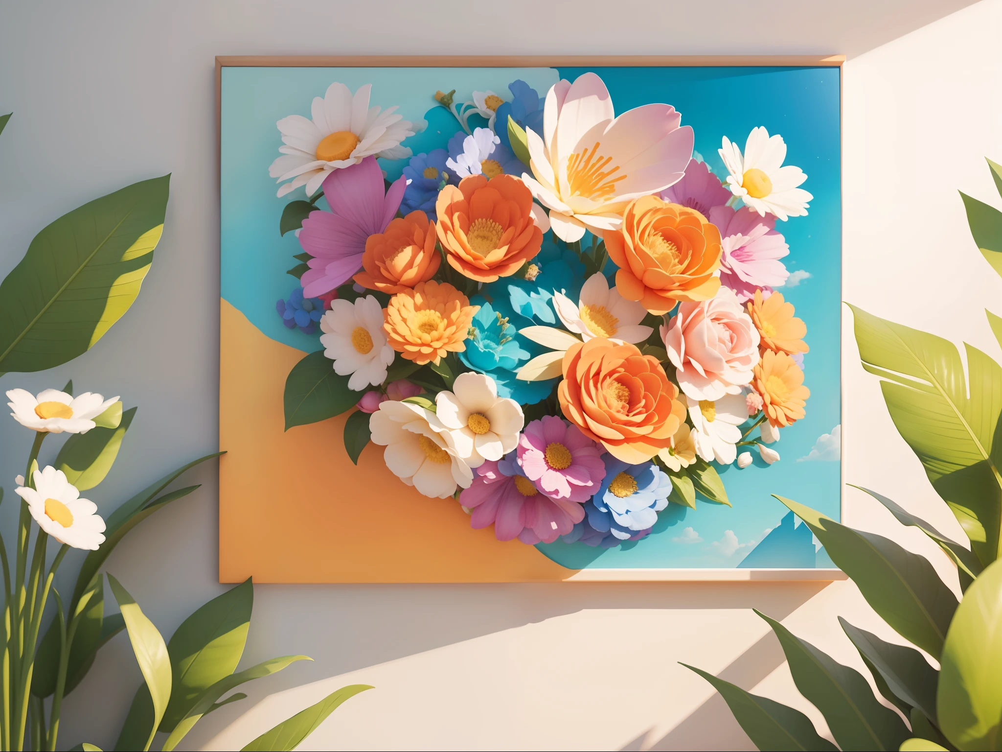 arte pintado en un lienzo alta calidad fondo espacio abierto con flores y colores bibrantes