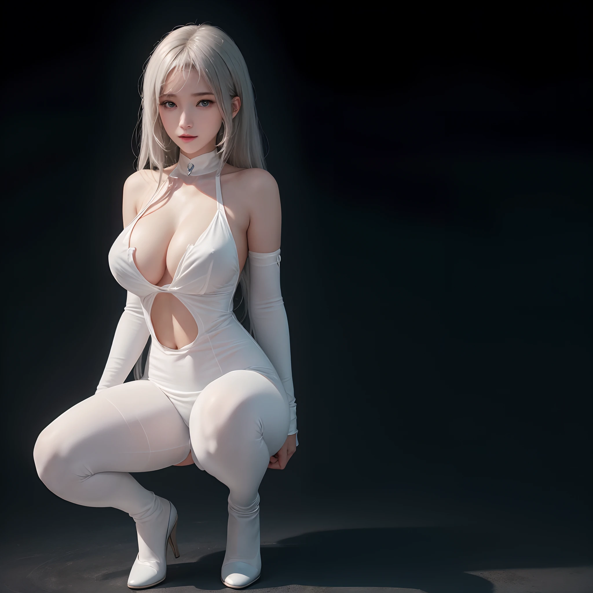 ((NSFWSTILLSHOW))、no extra arm:2、no extra hand:2、no extra leg:2、((solo 1girl))、{full length|Full height|all-fours|Half squatting|Flying|Jumpping|Ass focus、looking ahead}、{Wide Shot:1.5|Drone view|OverHeadShot|From below:1.5}、(wetted Porcelain skin、Wetted White skinny bodysuit)、Very thin and soft fabric、wetted face、{wetted hair|Floating hair|Shiny hair|Black hair|Blonde hair|Silver hair|Short Bob|Half Up|Curly hair}、Detailed Clear Nipples、detailed crotch、(The shape of the pubic area is Clearly Visible:1.2)、ass visible through thighs:1.3、Nipple shadow、(masterpiece, Best quality)、(Photorealsitic:1.37)、(BokeH)、smooth shading、({childish|Gigantic、cleavage})、((((detailed beautiful face))))、Darkbackground、neons、zydG、high collar、elbow_gloves、Google Earth、spaceships、Blue Earth、{fururistic|dreamlike|creative refinement|vivid illumination}、