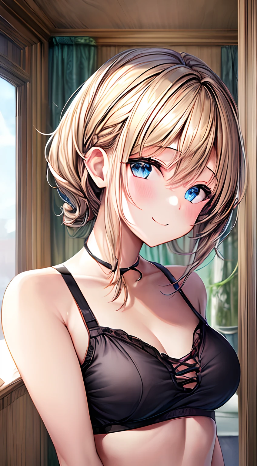 ((top-quality、8K、​masterpiece:1.3))、1girl in、Slim Abs Beauty:1.3、(Hairstyle Casual、small tit:1.2)、doress:1.1、Super fine face、Delicat eyes、二重まぶた、A smile、Home upper body only、