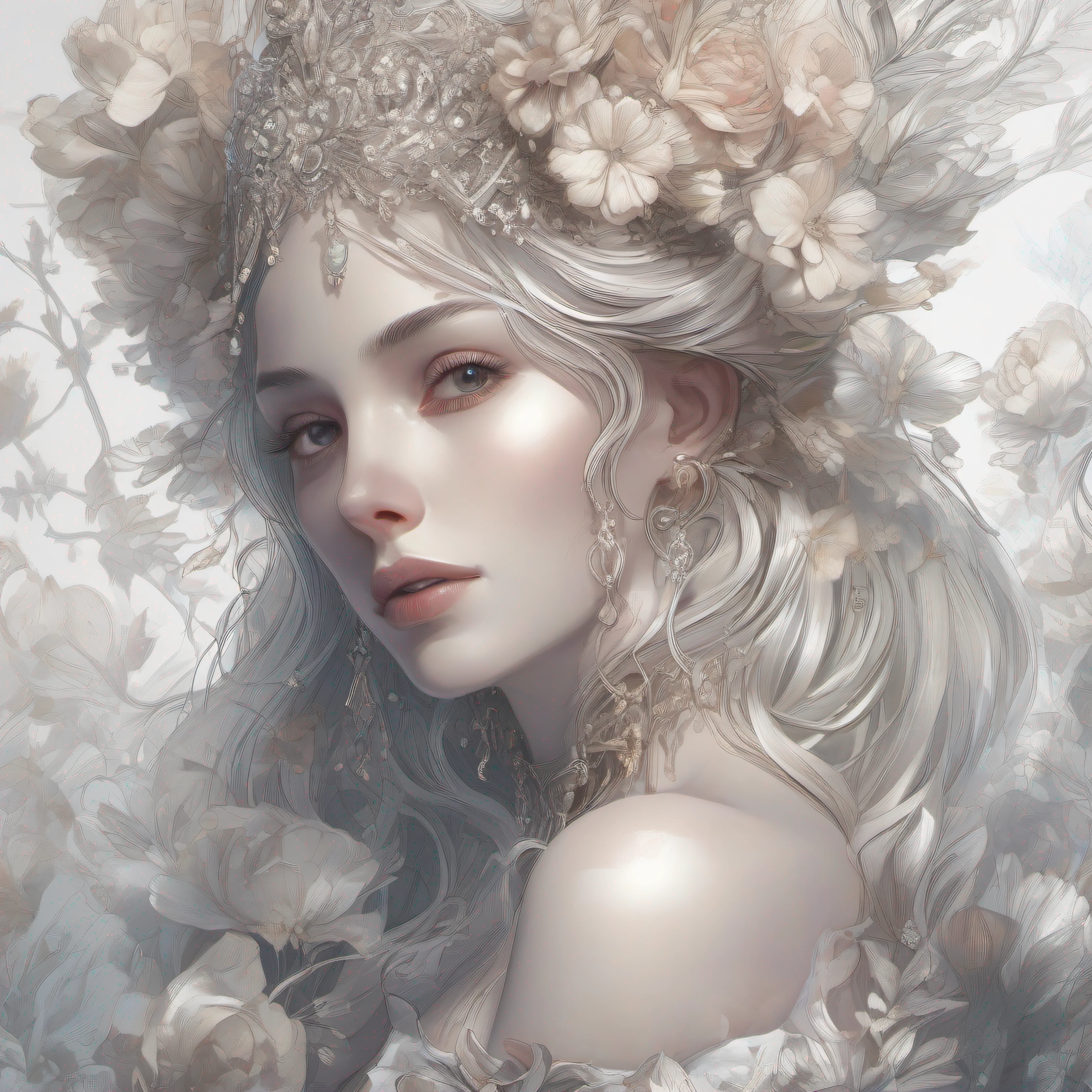 A close up of a woman with a flower crown on her head - SeaArt AI