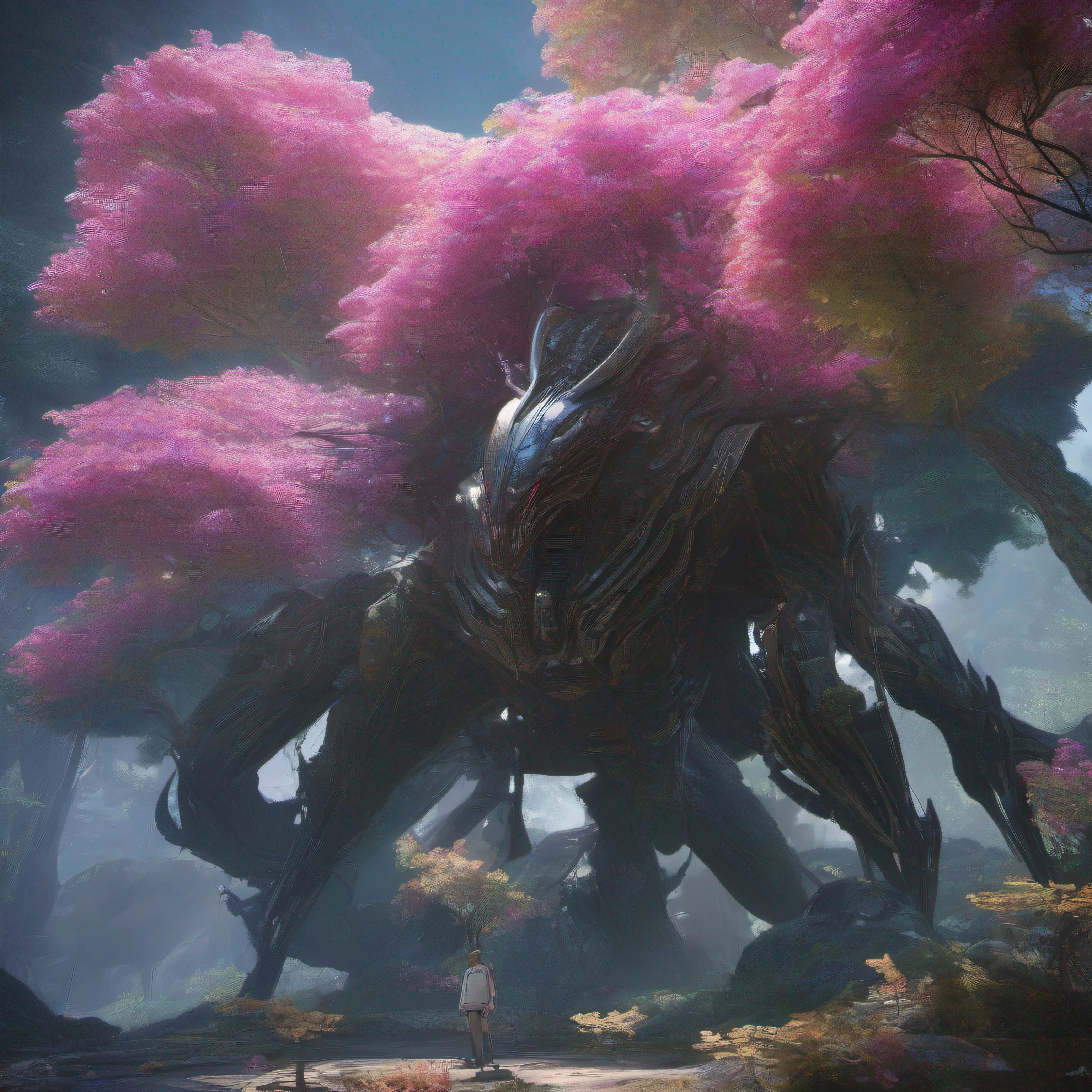 ​masterpiece、top-quality、Alien Child、Rich in nature、Beautiful forest full of flowers、Unknown Planet、full body Esbian、Dynamic angles、Dynamic Poses、