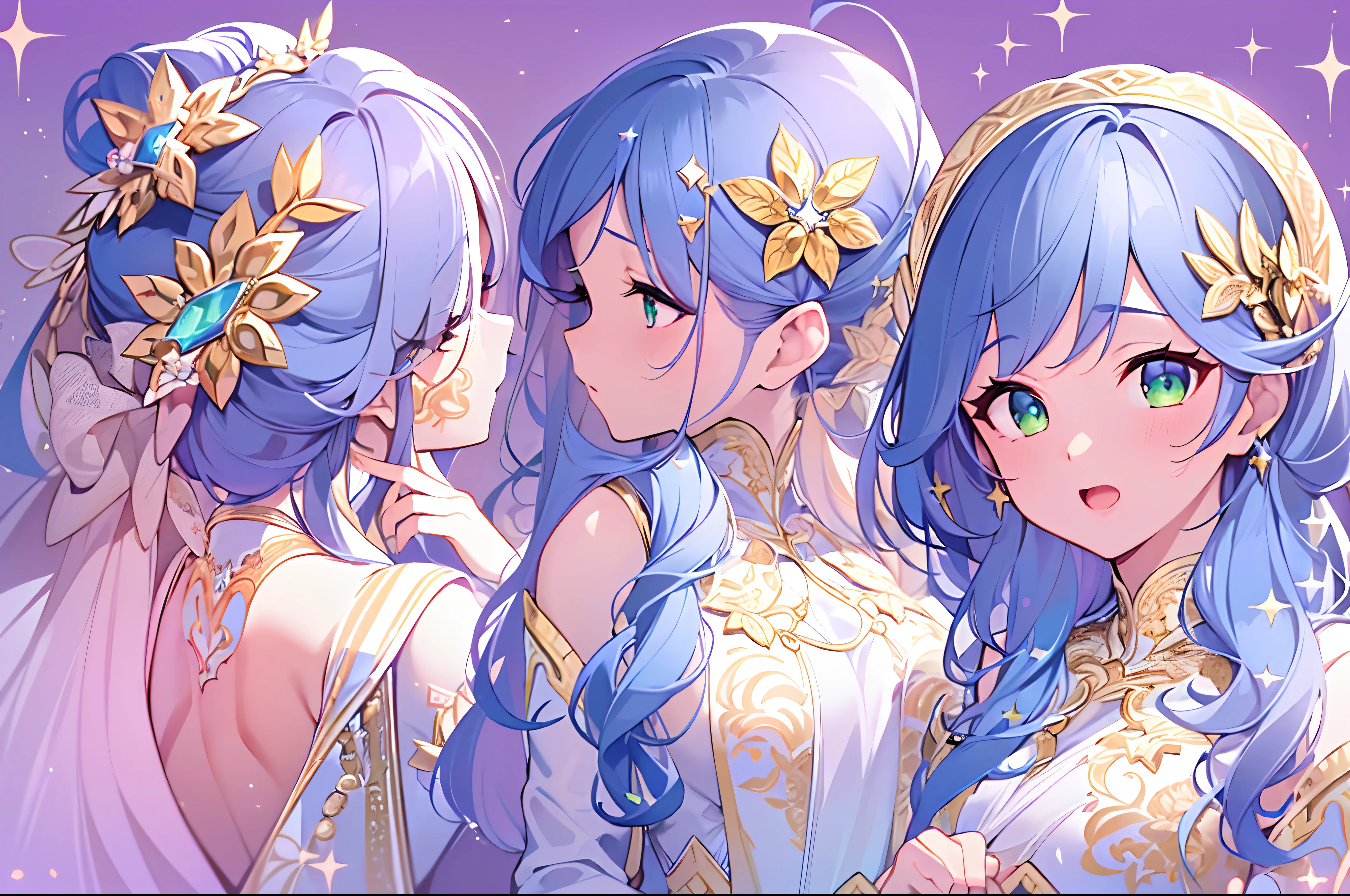 ((Masterpiece)), (best quality), highres, ultra detailed, gradient, dynamic pose, wide shot, golden ratio, (full body), super cute girl, (mature girl), super beautiful girl with super cute and sexy face, (super cute face expression), most beautiful magical girl, with most beautiful shiny green eyes, very detailed and expressive eyes, super beautiful long blue hair, super beautiful hairstyle, beautiful and super aesthetic hair ornament, very delicate and gorgeous, (nice, delicate and beautiful hands and fingers), (silk fabric:1.1) (wearing super girly and super sexy clothes), with a super beautiful magical rod, with beautiful powers, in a divine realm in war, mesmerizing and enchanting art