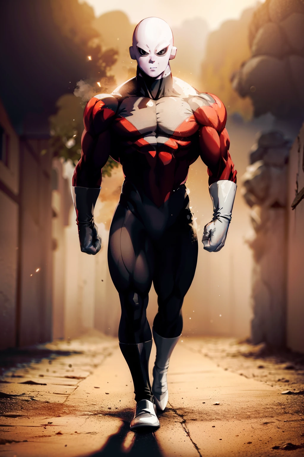 ((Jiren)), ((obra-prima, melhor qualidade)), (complex lighting), solo, 1boy, corpo inteiro, jiren, luvas brancas, bodysuit, muscular, bald light particles, dust particles, caminhando, ((obra-prima, melhor qualidade)), (complex lighting), solo, 1boy, corpo inteiro, jiren, luvas brancas, olhos pretos, bodysuit, muscular, careca