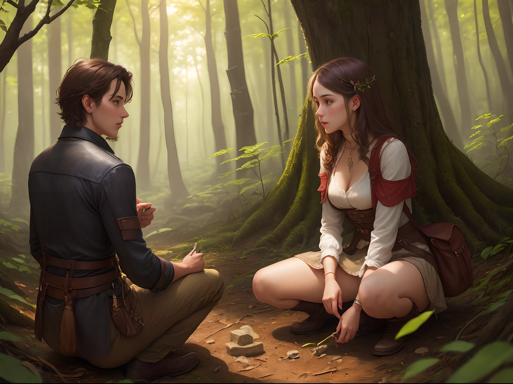 A young woman and her beloved looking for ancient artifacts in a powerful forest with many temptations