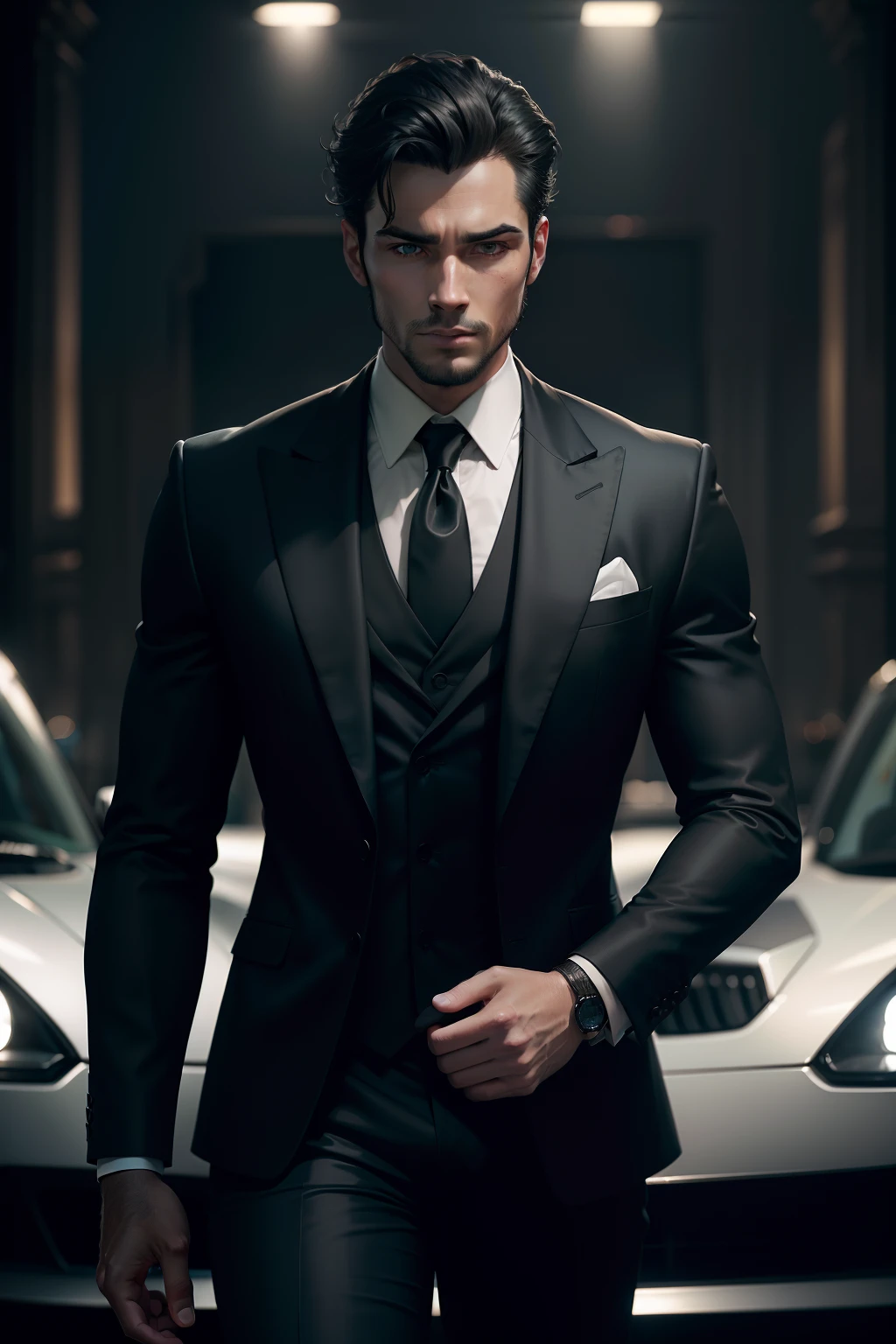 Elegant man in 8k cinematic black suit