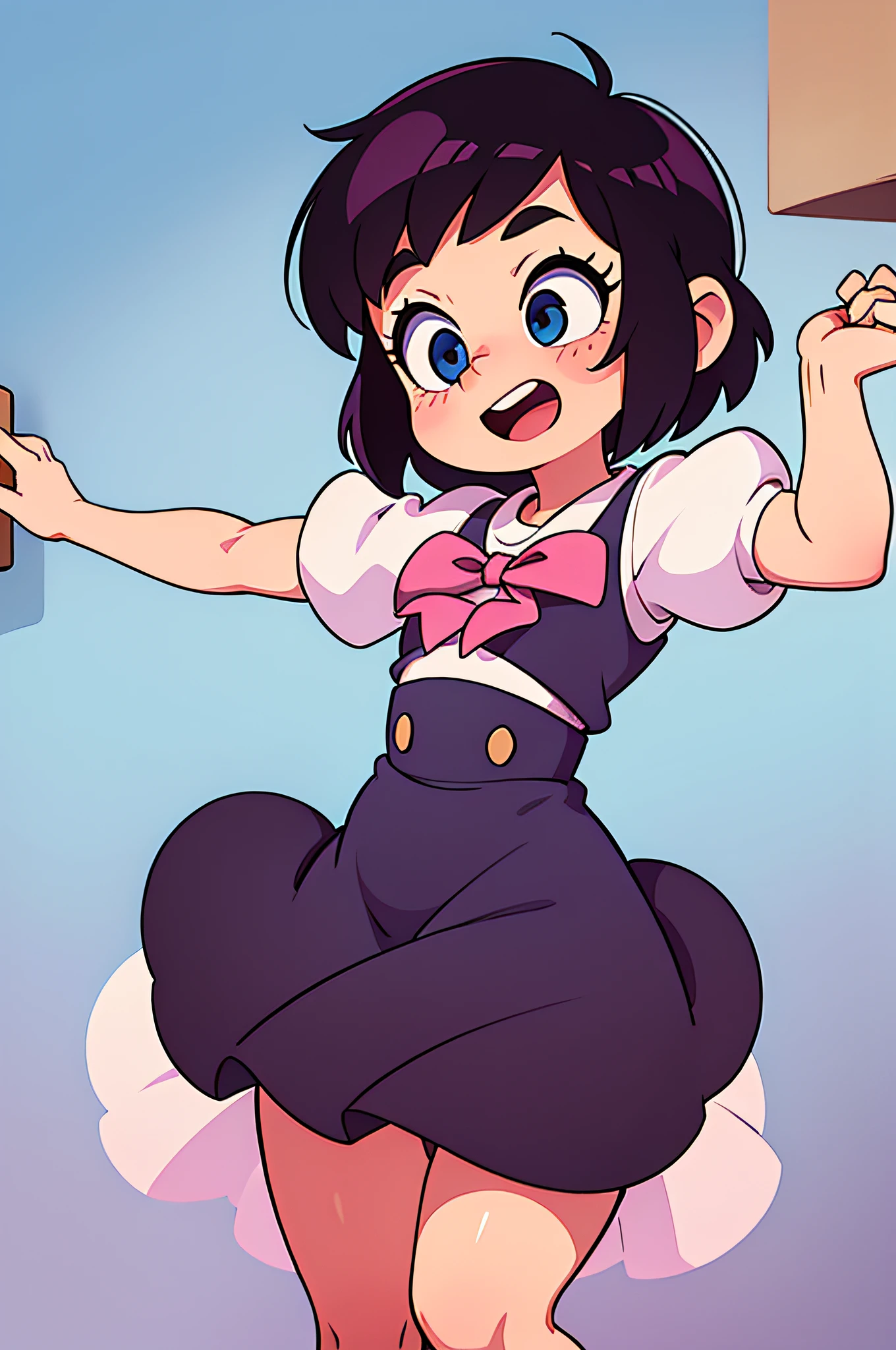 a small girl lifting her dress excitedly to show off her polkadot panties