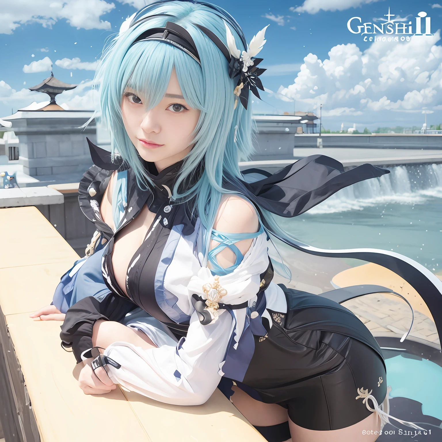 Genshin impact, realistic, high quality, eula, looking at viewer