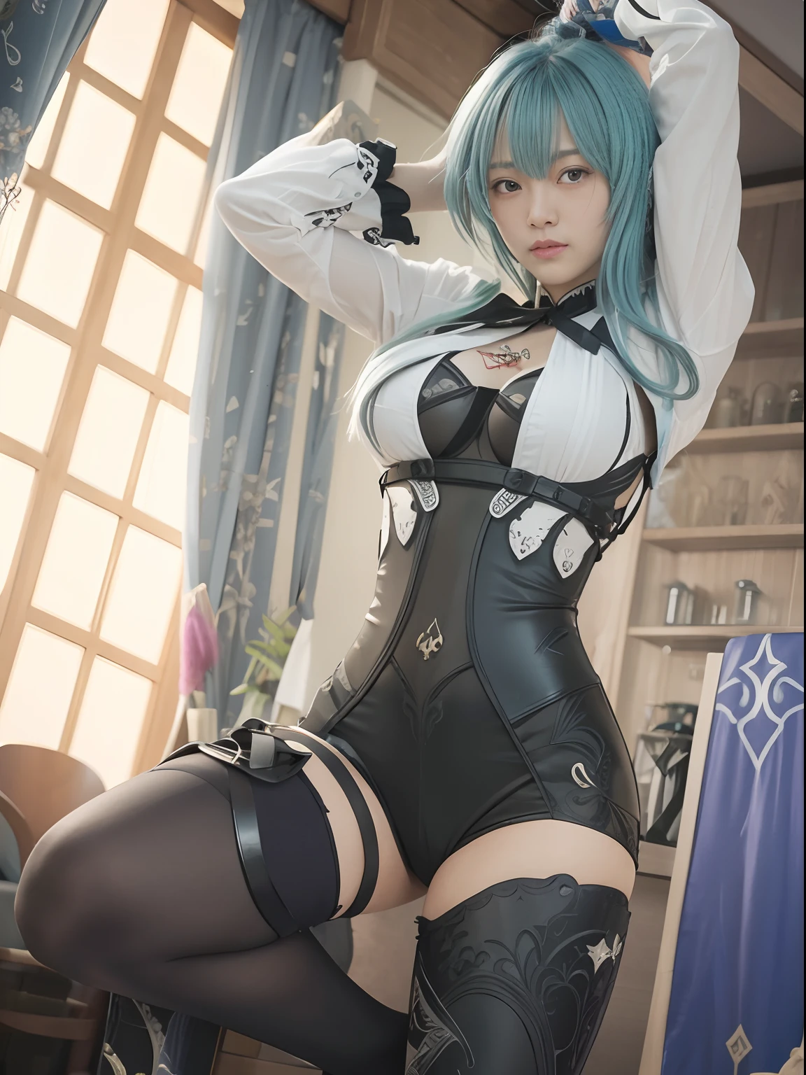 Genshin impact, realistic, high quality, eula, looking at viewer