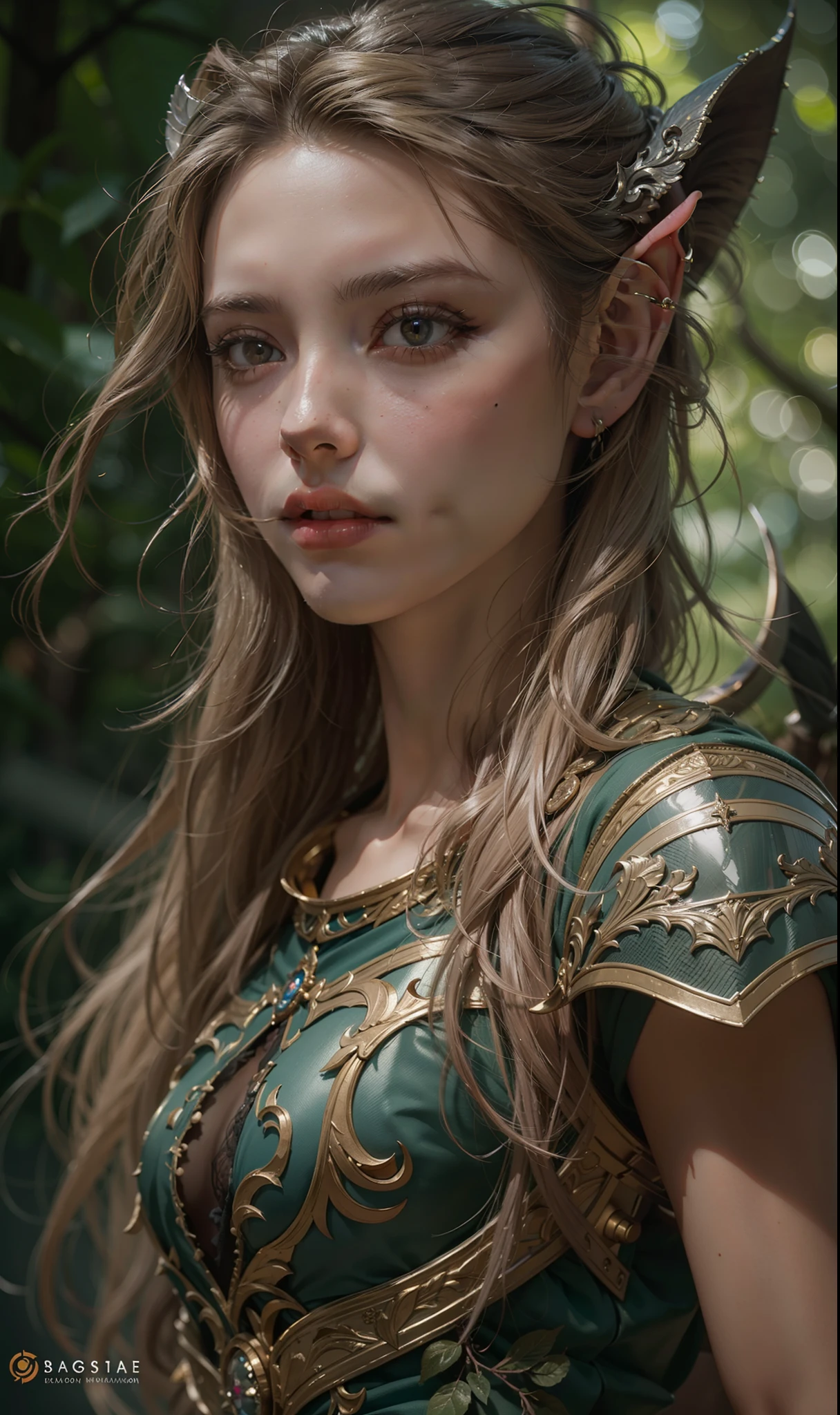 Beautiful painting of Michelle Pfeiffer as perfect female elf warrior, shapeless long hair, perfect features, (wearing extremely baroque elven armor), abstract beauty, near perfection, pure form, dynamic pose, ethereal background, (deep dark shadows), (strong cinematic lighting), (back lighting), concept art by Greg Rutkowski and John William Waterhouse and Alphonse Mucha, stunning details, intricate details, 8k post-production, High resolution, super details, trending on ArtStation, sharp focus, depth of field f/1.8, studio photos, (((looking at camera))).