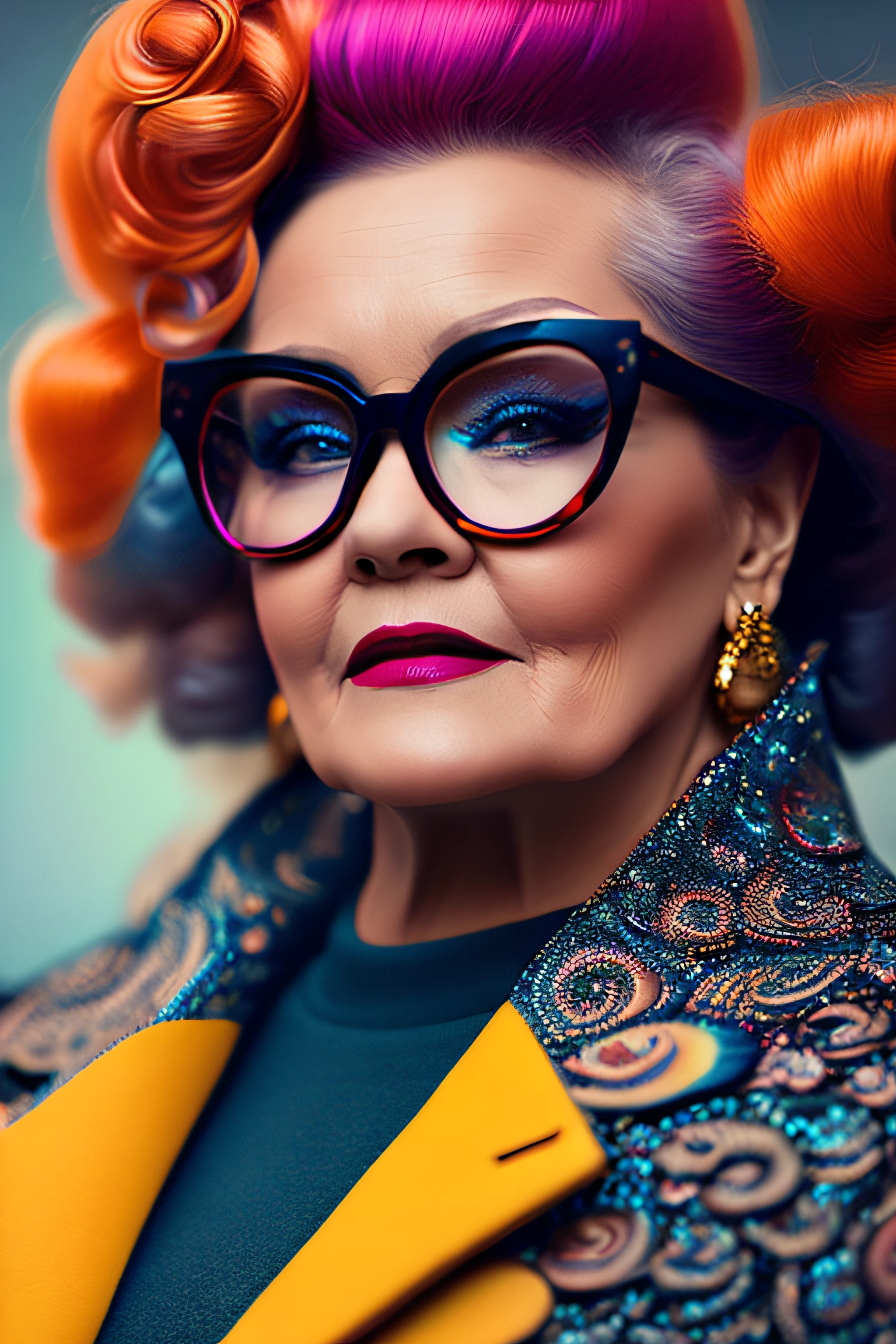 Colored hair and glasses are a popular way to dress, olhar orgulhoso, Directed by: Zofia Stryjenska, foto de retrato, color photograph portrait 4k, arte linda, breathtaking look, olhar bonito, glamour da cor do retrato, Directed by: Galen Dara, Directed by: Zlatyu Boyadzhiev, Directed by: Jeka Kemp, Directed by: Orshi Drozdik