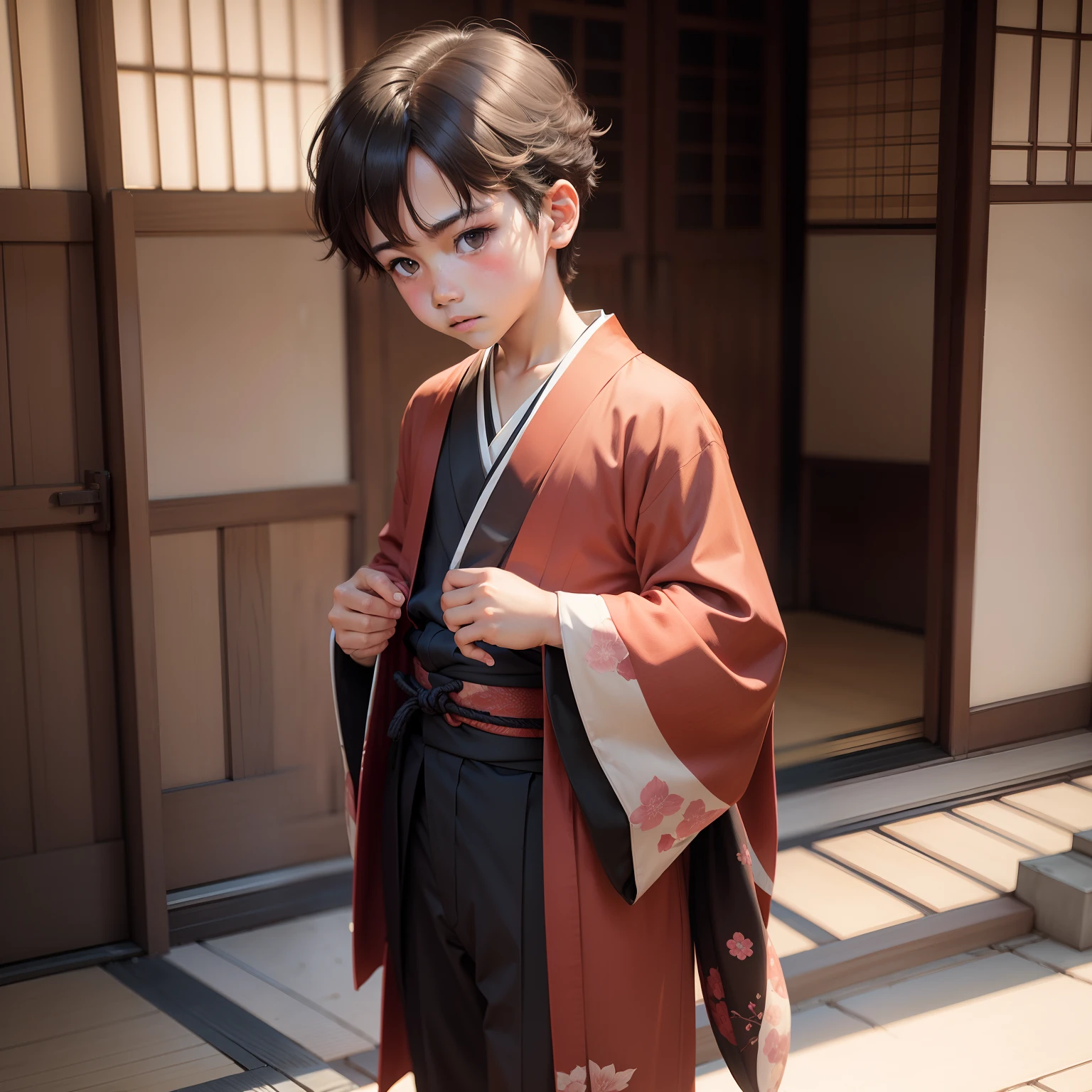 a young boy with an open kimono