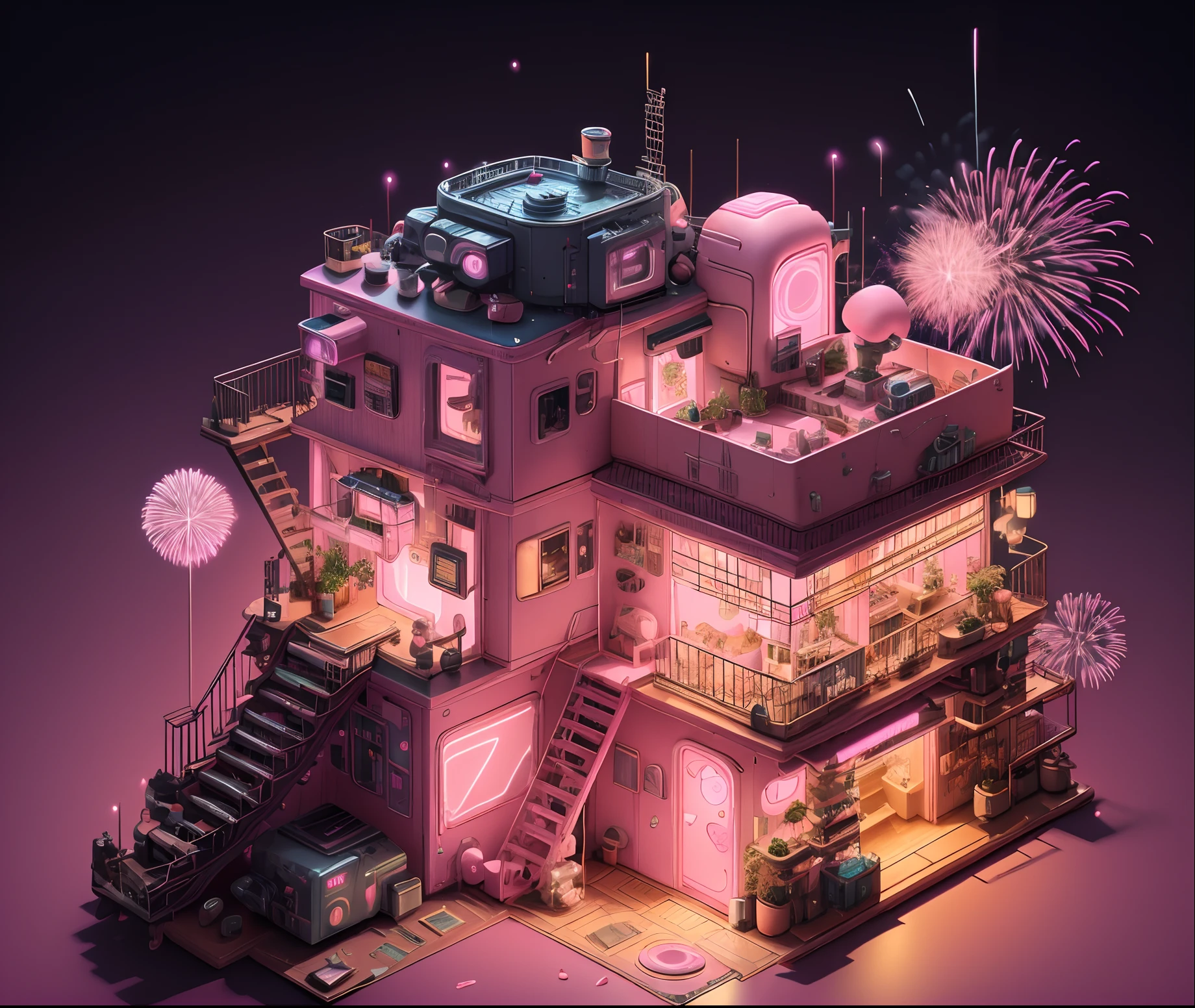 (pink_background:1.5),(full photo,)pink theme,fireworks making Jelly Cat, hd, ultra detailed, realistic, masterpiece,no_humans,science fiction,pink background,white light show