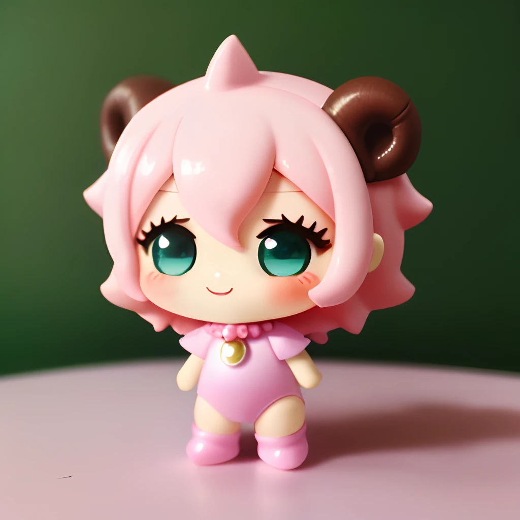 Ursinho feito de goma rosa, estilo chibi, sorrindo, pose frontal