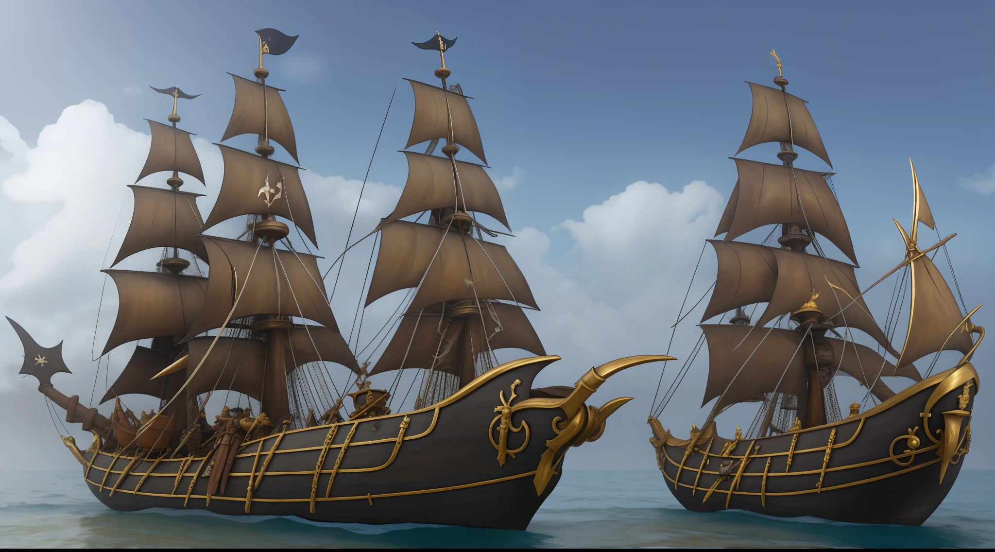 "Realistic pirate ship statue style Pirates of the Caribbean, com proa de carneiro"