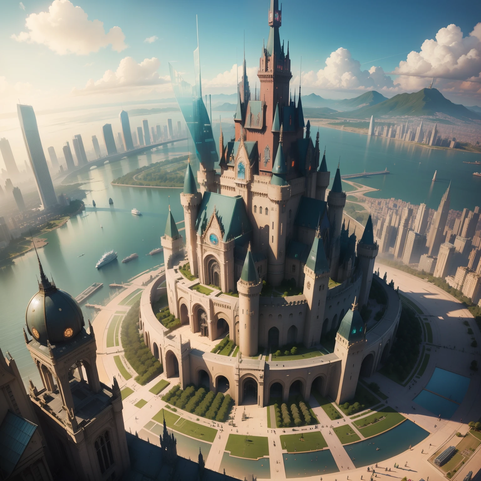 cyberpunked、Futuristic cities、Skyscrapers、Super huge castle、SF Future World、top-quality、masterpiece、超A high resolution、