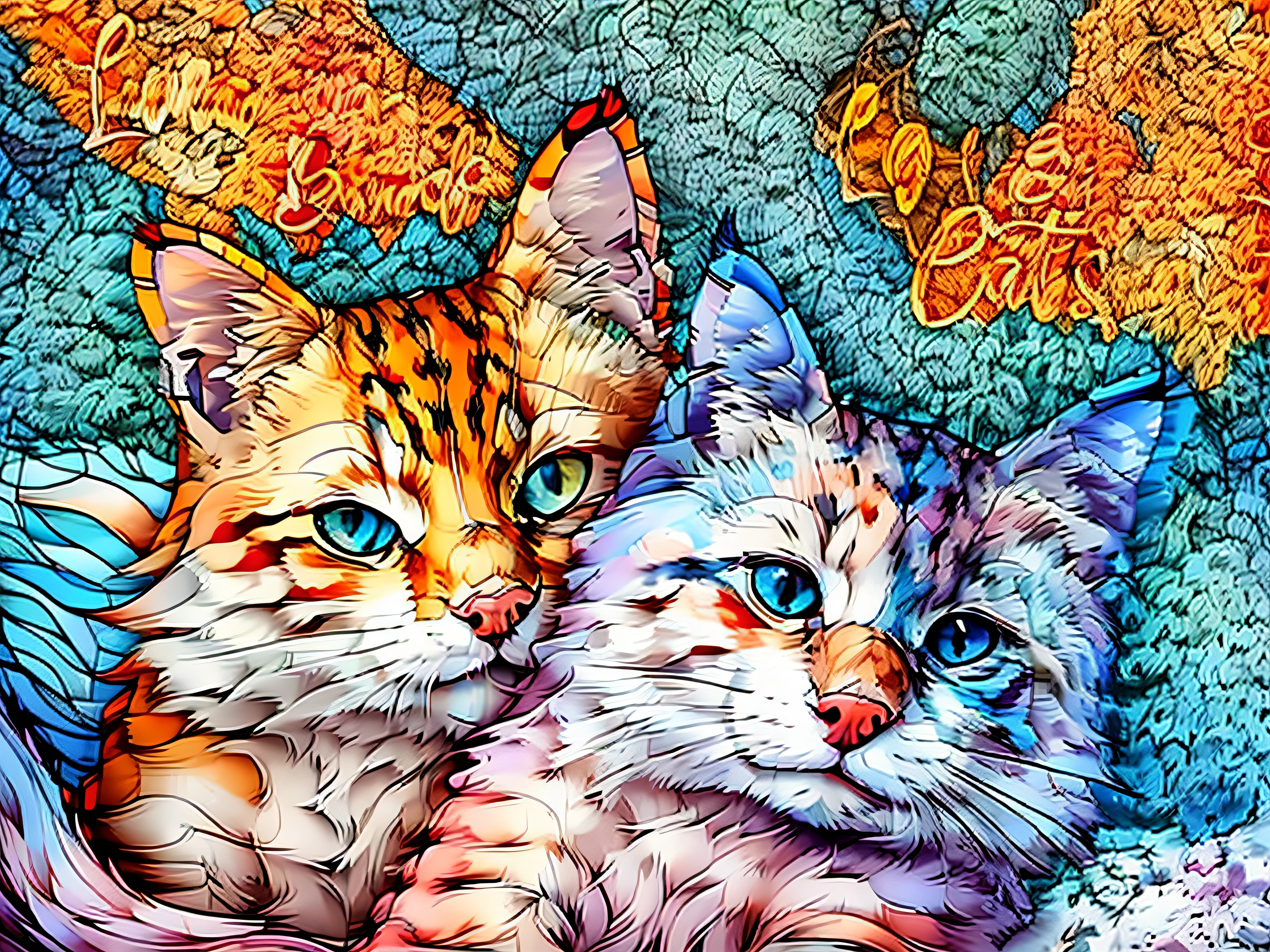 There are two cats together in close-up