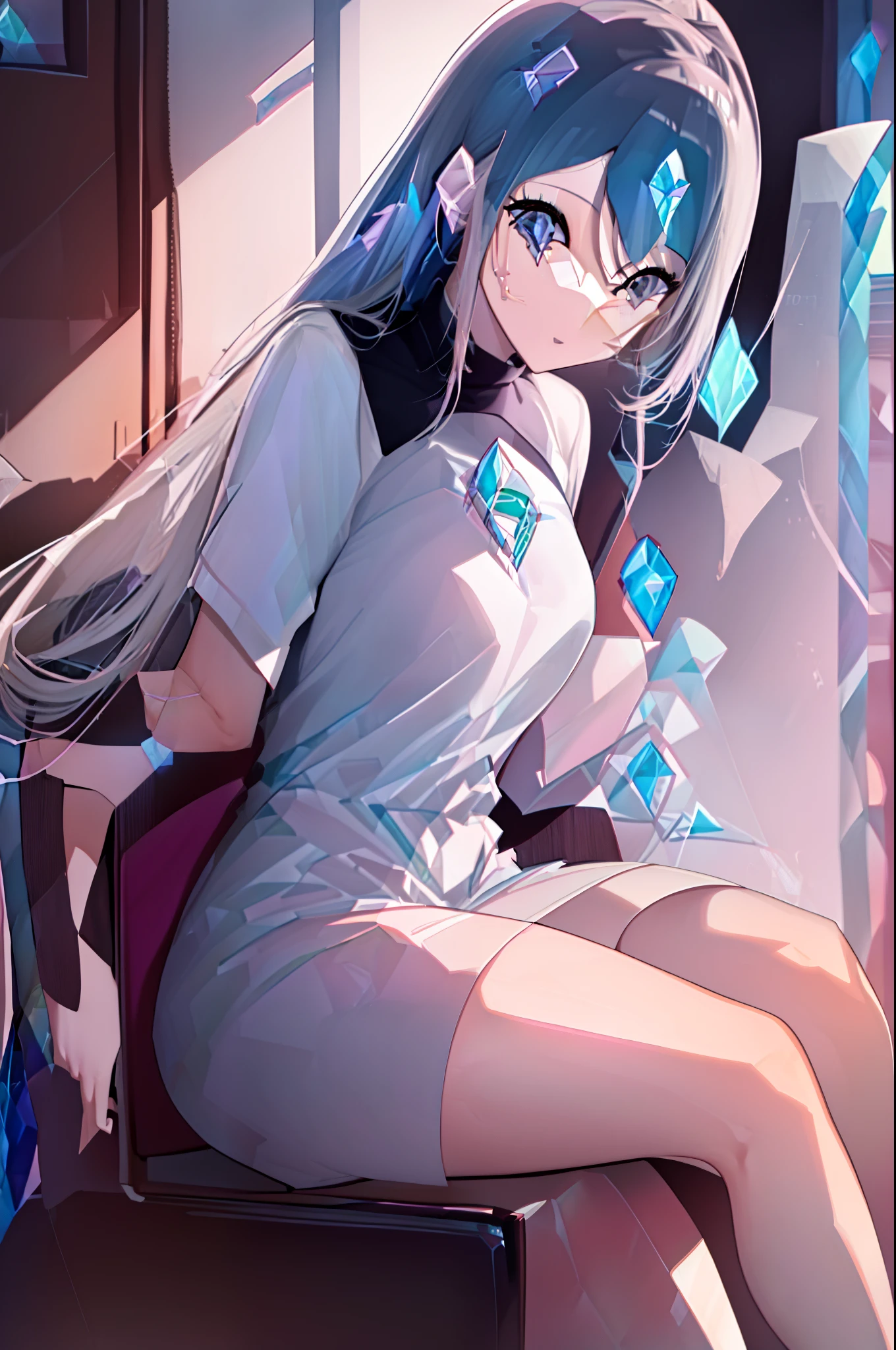 (((((obra-prima))))), (((((melhor qualidade))))), ((((High)))), ((((1Kei)))), ((((((Ultra-detailed blue hands and eyes)))))), ((((1girl)))), ((Formoso)), ((((((((((meias negras longas para mulheres)))))))))), ((((((((((She's sitting on a wooden chair inside a room)))))))))), ((((((((((Sorriso feminino e cativante)))))))))), (((((She's charismatic))))), (((cabelo longo))), ((((sozinha)))), ((((((Uma garota com cabelo grisalho longo e olhos azuis)))))), (((fita))), (((franja))), (((鎖骨))), ((((cabelo grisalho)))), (((faixa de cabelo preta))), (((neck ribbon))), (((cabelo entre os olhos))), ((((middlebreasts)))), ((((There is only one person)))), ((((adolescente de 15 anos)))), ((((((uniforme escolar feminino camisa branca jaqueta preta jaqueta aberta saia preta longa e meias pretas longas)))))), ((((((corpo completo anatomicamente correto)))))), ((((((((((pernas femininas normais cruzadas completas e detalhadas com meias femininas pretas longas)))))))))), ((usa sapatos pretos)), ((Detailed full scenario)), ((mystery)), ((Tempo tenso)), Postura equilibrada, blush sutil | |, Pingente de cristal BREAK golden hour, (Rim lighting): 1.2, tons quentes, Brilho solar, sombras suaves, cores vibrantes, painterly effect, dreamy atmosphere BREAK scenic lake, salgueiro, reflection, nuvens iluminadas pelo sol, Tranquil setting, idyllic sunset, Ultra Detalhado, Arte Oficial, Unity 8k papel de parede, Zentangle, mandala, ((((((((((imagem perfeita))))))))))